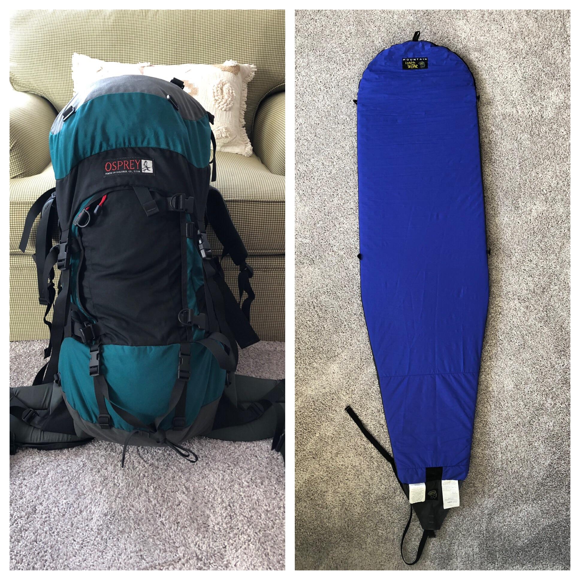 Vintage Osprey backpack and a Mountain Hardwear sleeping pad! Both for