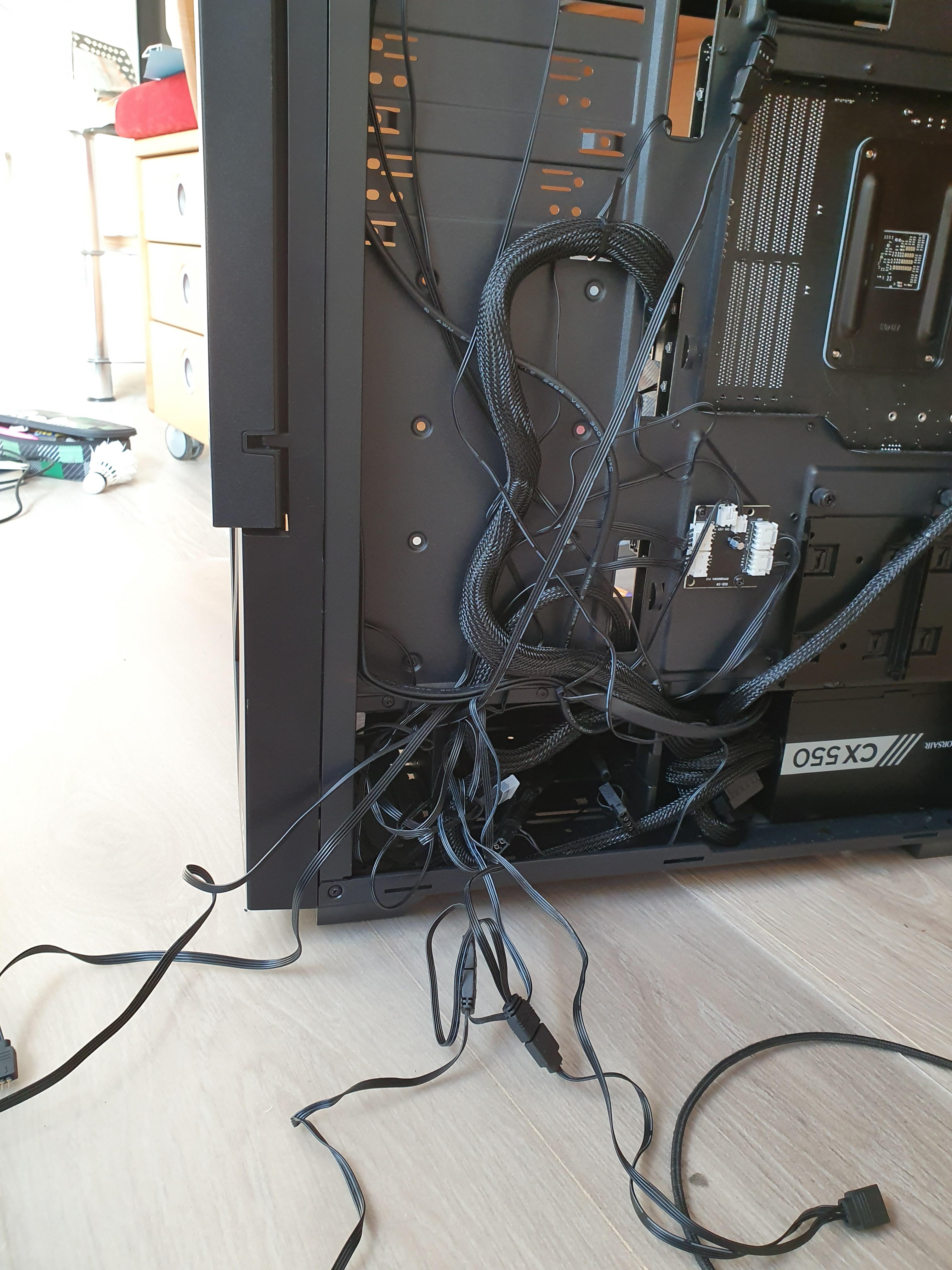 There is no way you can cable manage rgb cables just close your case