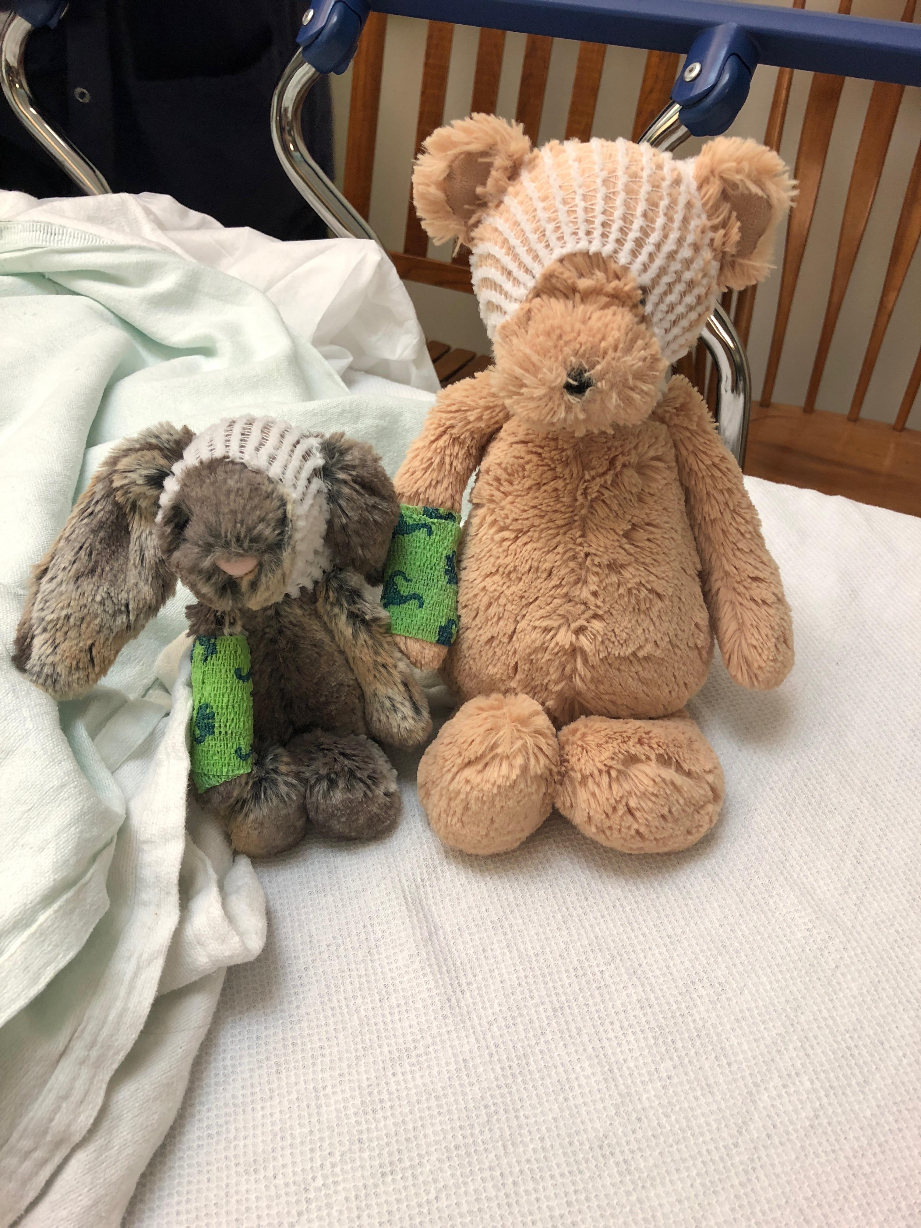 Nurses are the best. Wrapped up my 4 year old son’s stuffed animals