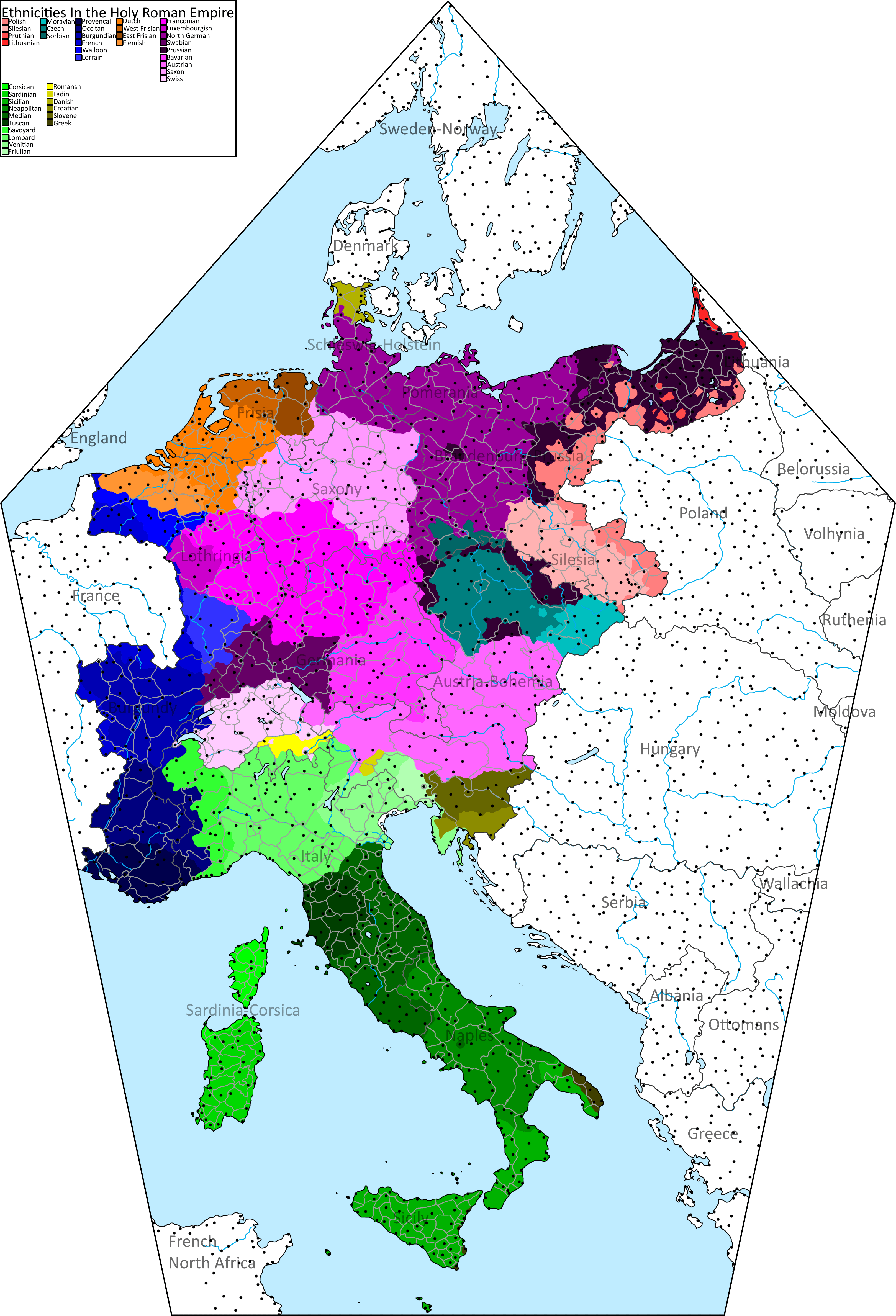 United Kingdoms of the Holy Roman Empire, 1910AD Ethnicities of the
