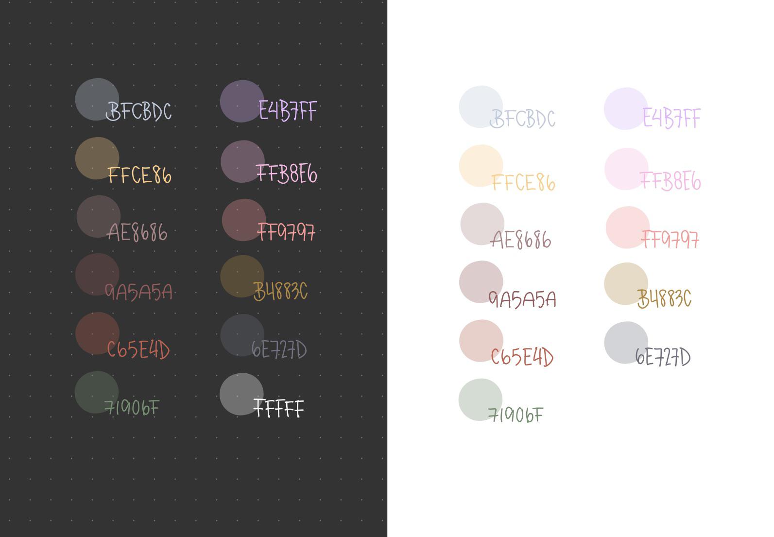 Colors for dark mode and light paper (minus the white) GoodNotes