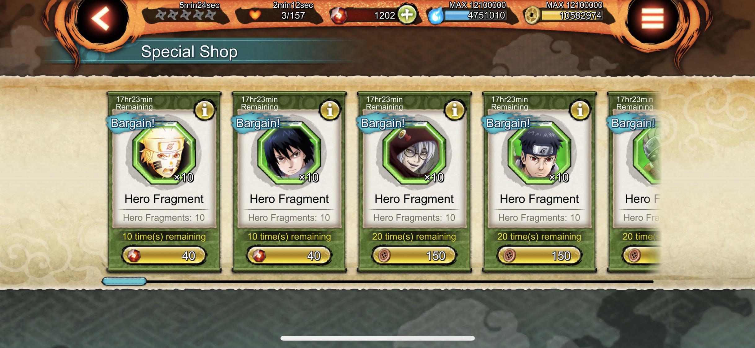 The special shop used to have shinobi fragments for shinobites but they