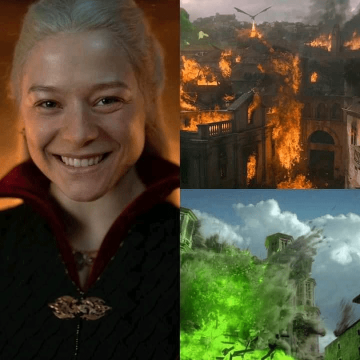 Rhaenyra in the seven hells watching Cersei and Dany destroy the