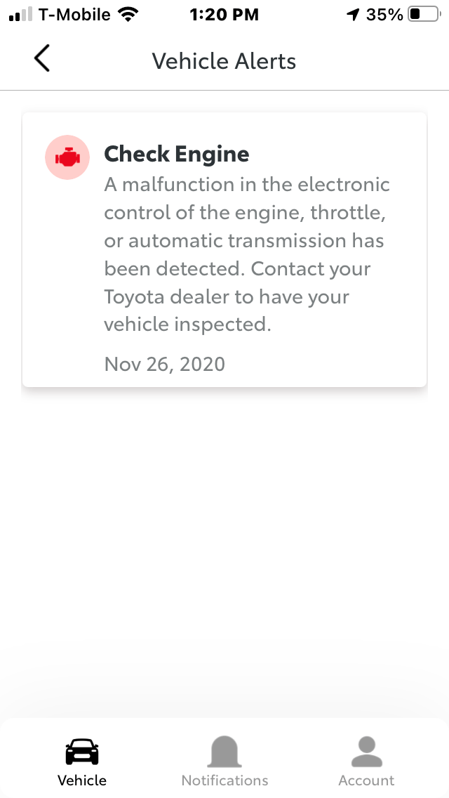 Prime SE 14 days old check engine light came on this morning "A