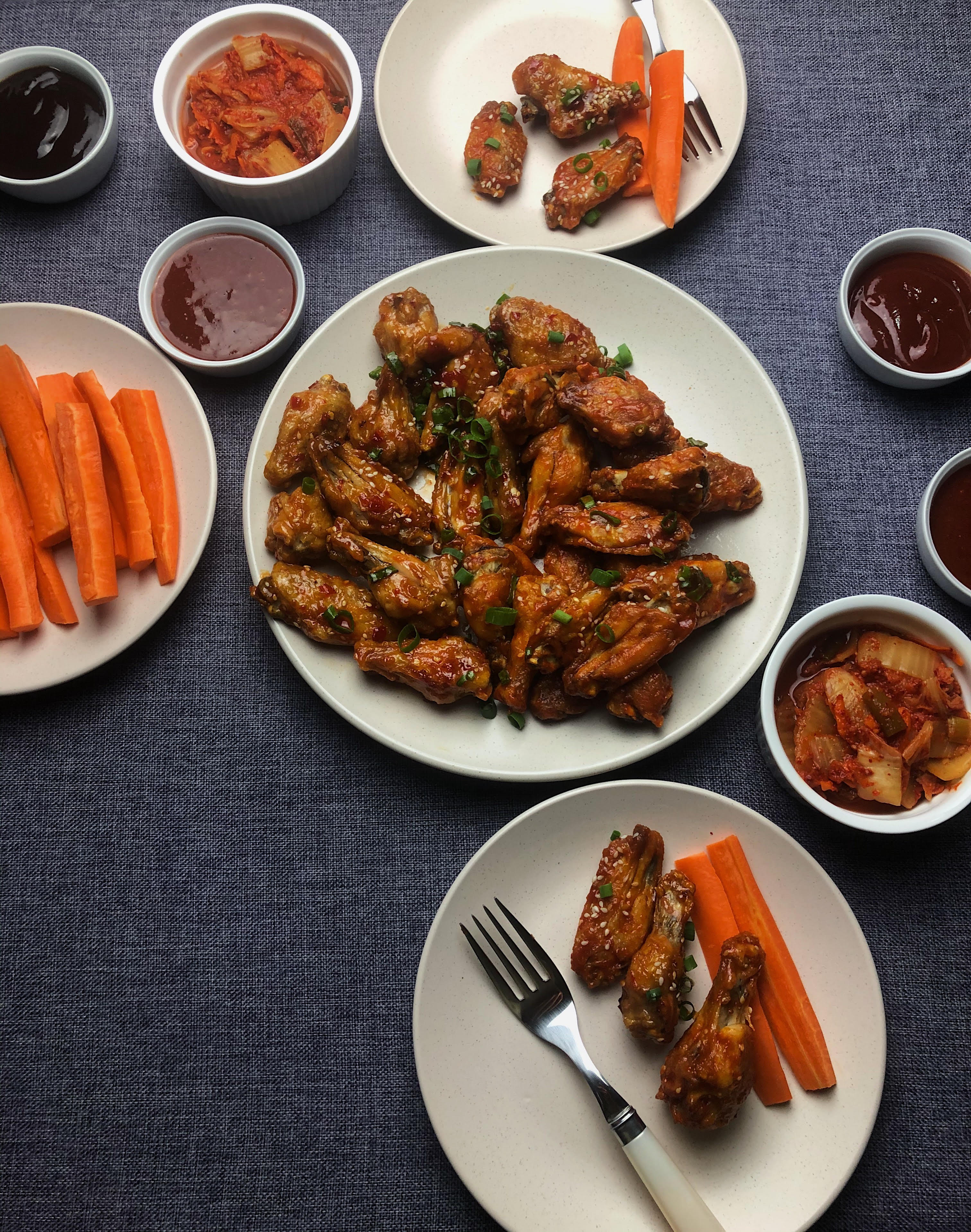 I made Kenji's oven baked chicken wings, but with honeymiso glaze r