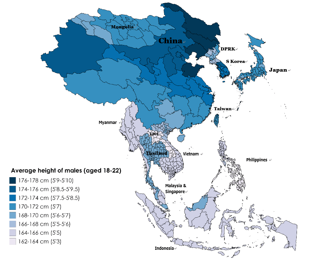 Average height of Asian males aged 1822 (20162018) r/MapPorn