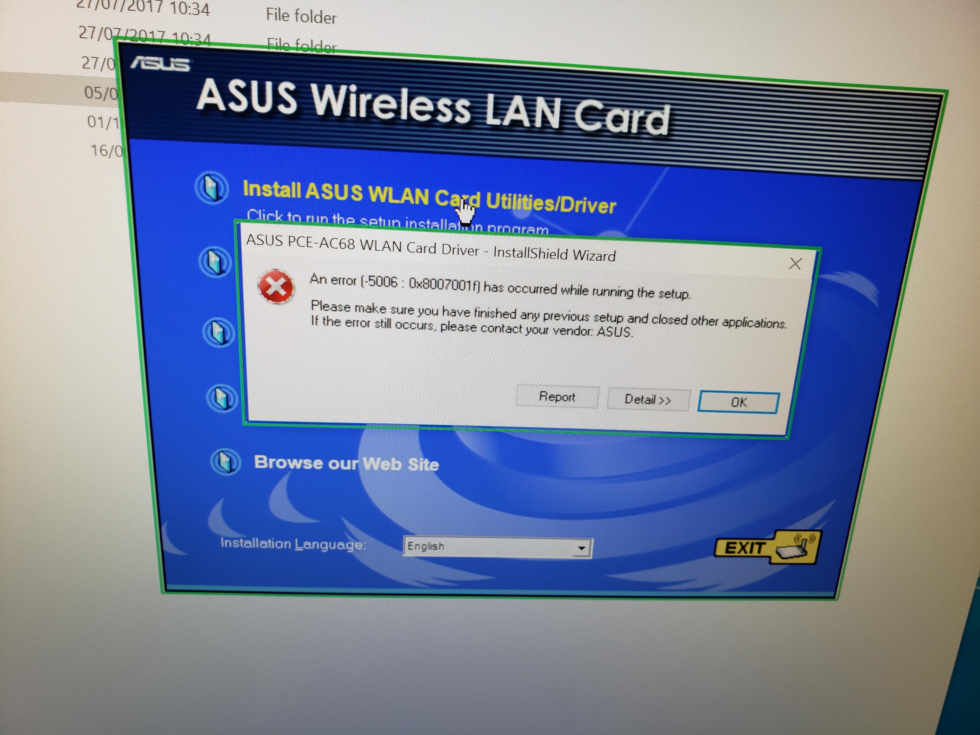 Trying to Install drivers for an Asus Wireless network card. Any idea