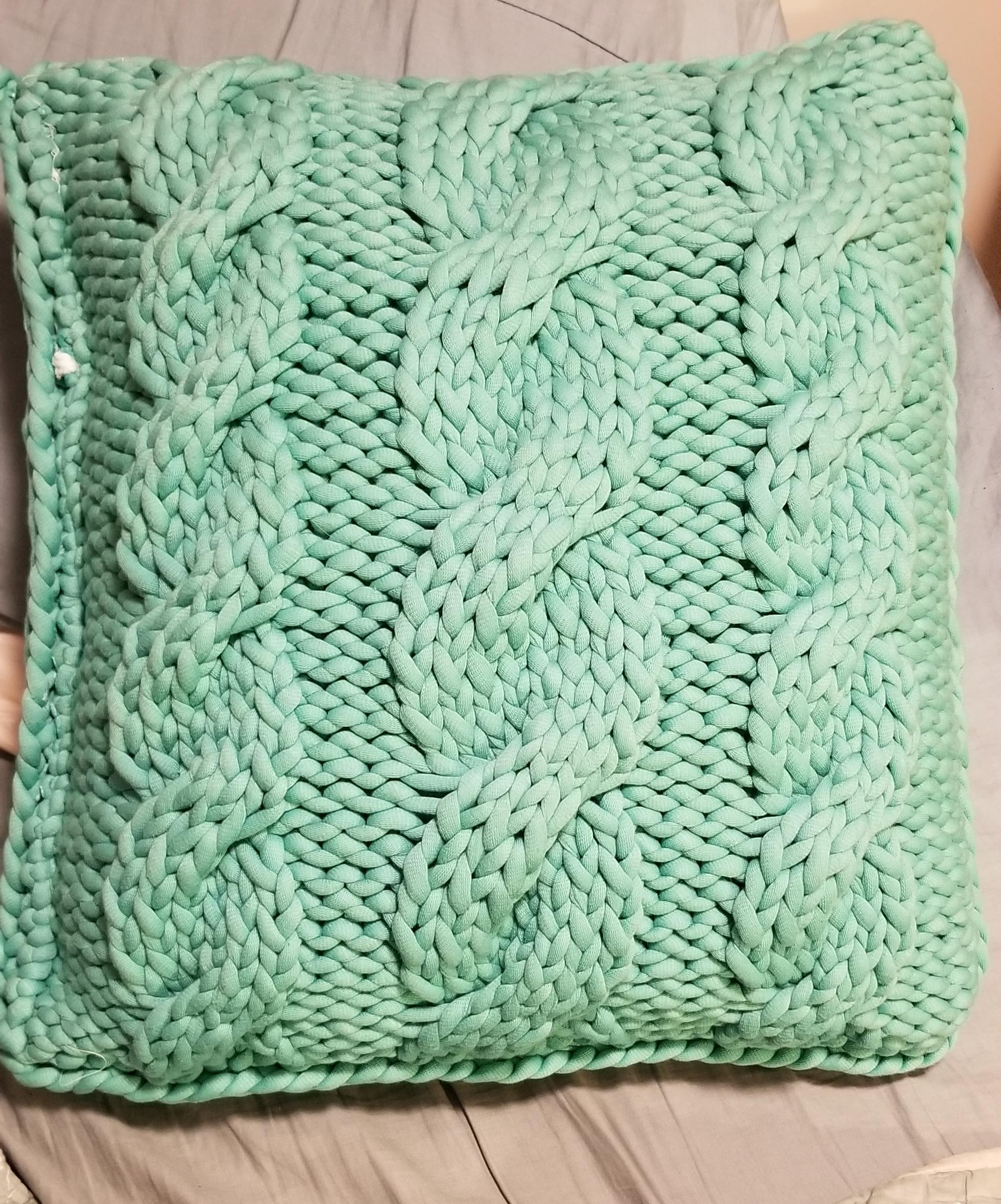 Very first finished knitting project! "Cabled Pillow Pattern" with