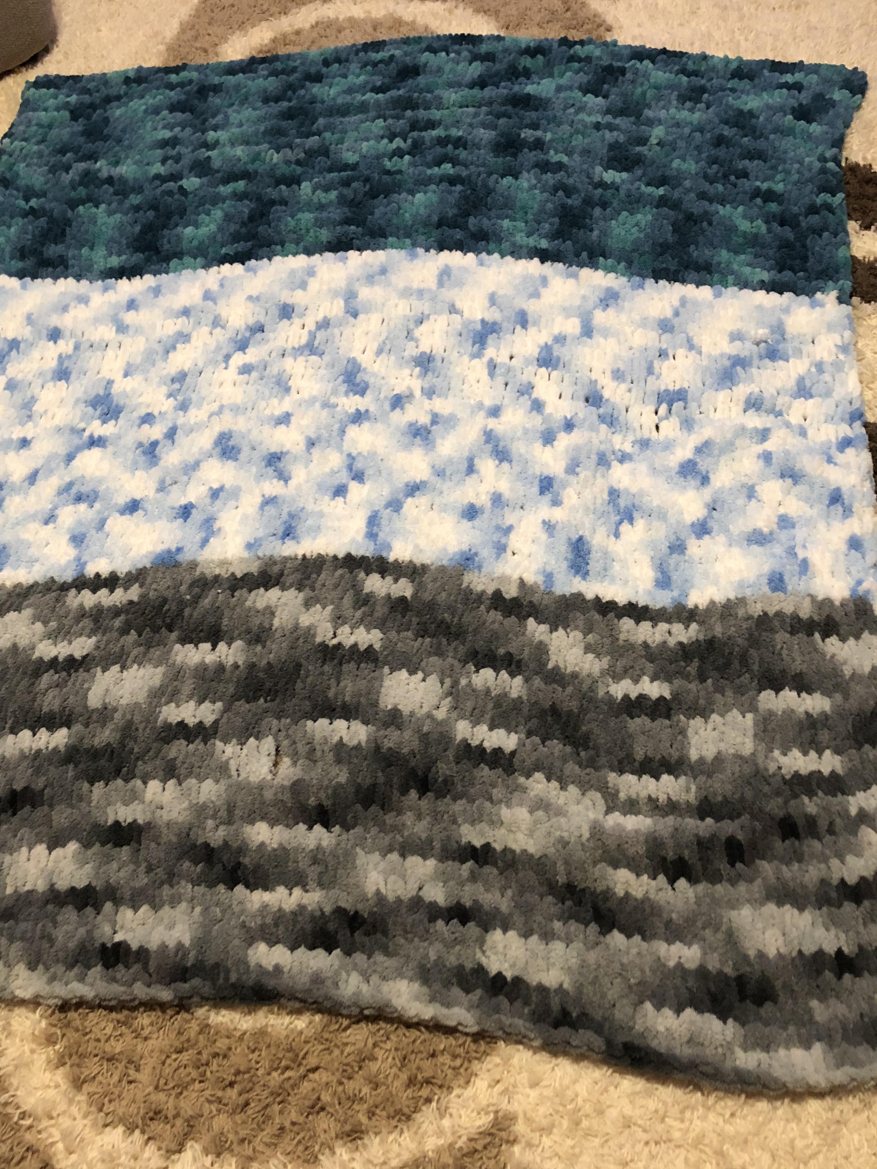 Three tone multicolored blanket I made over the past few days with the