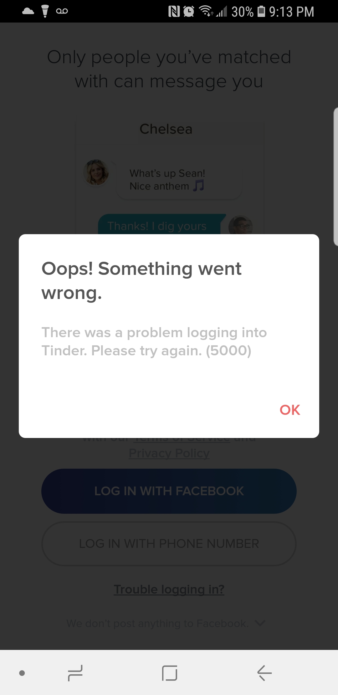I can't log in – Tinder