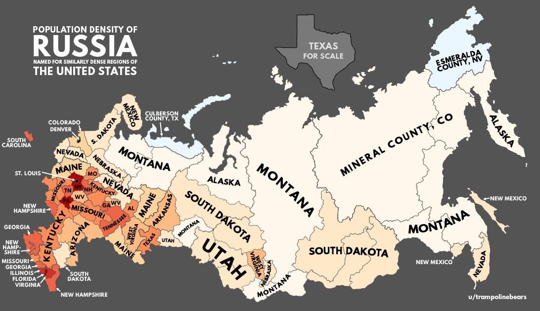 Population density of Russia with U.S. equivalents r/MapPorn