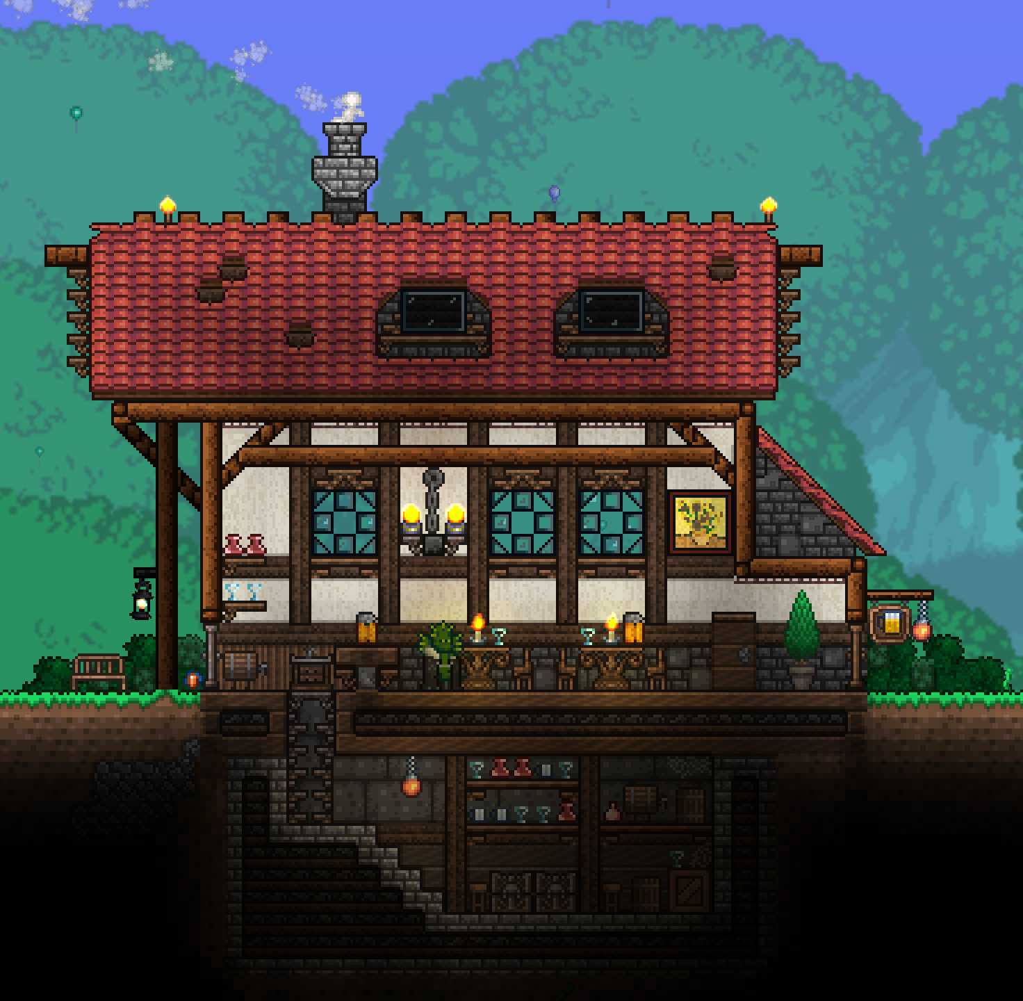 My Tavernkeep's house, complete with foaming beer made from pumpkin