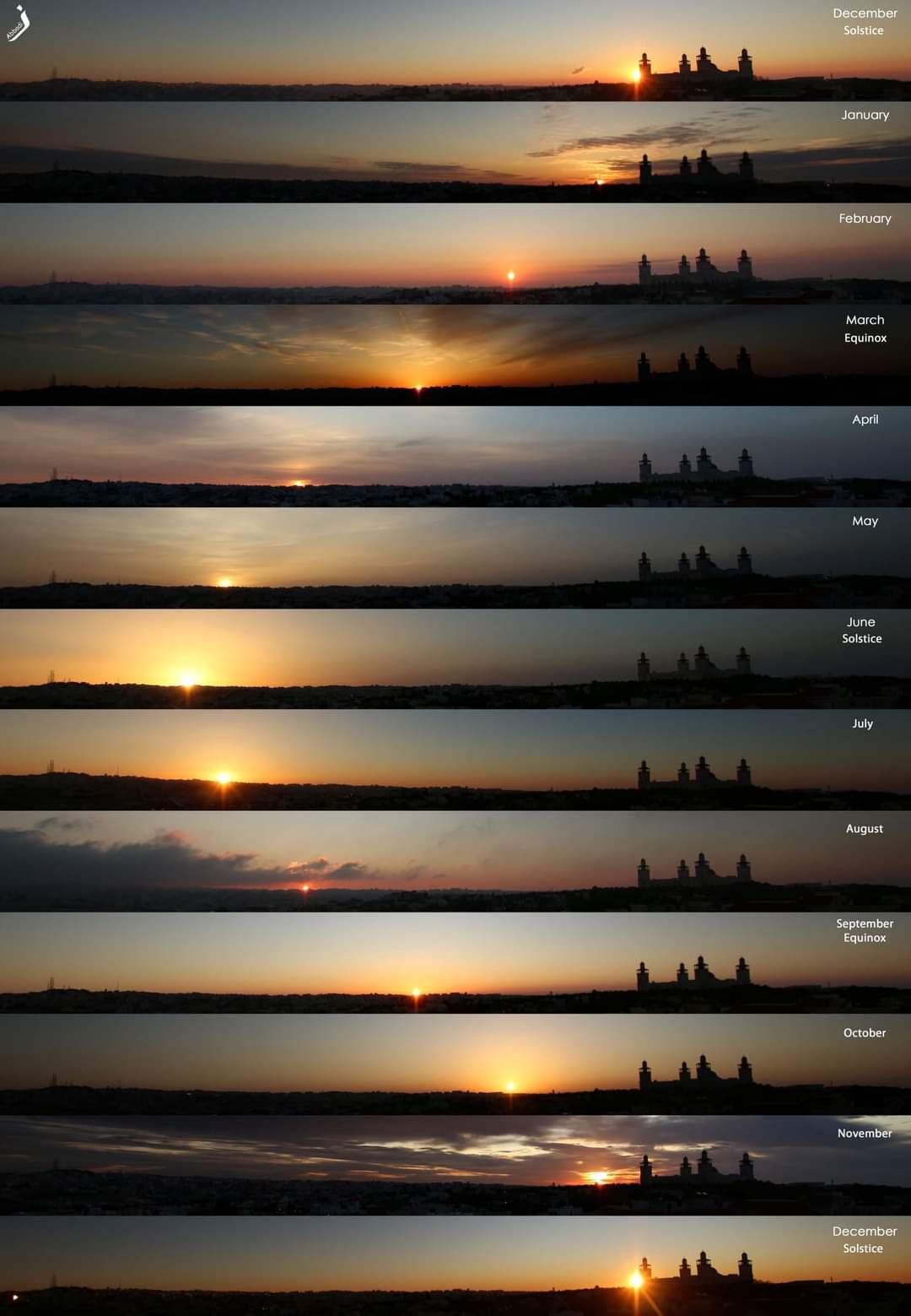 A Photo of the Sunset Taken in the Exact Same Spot Every Month for a