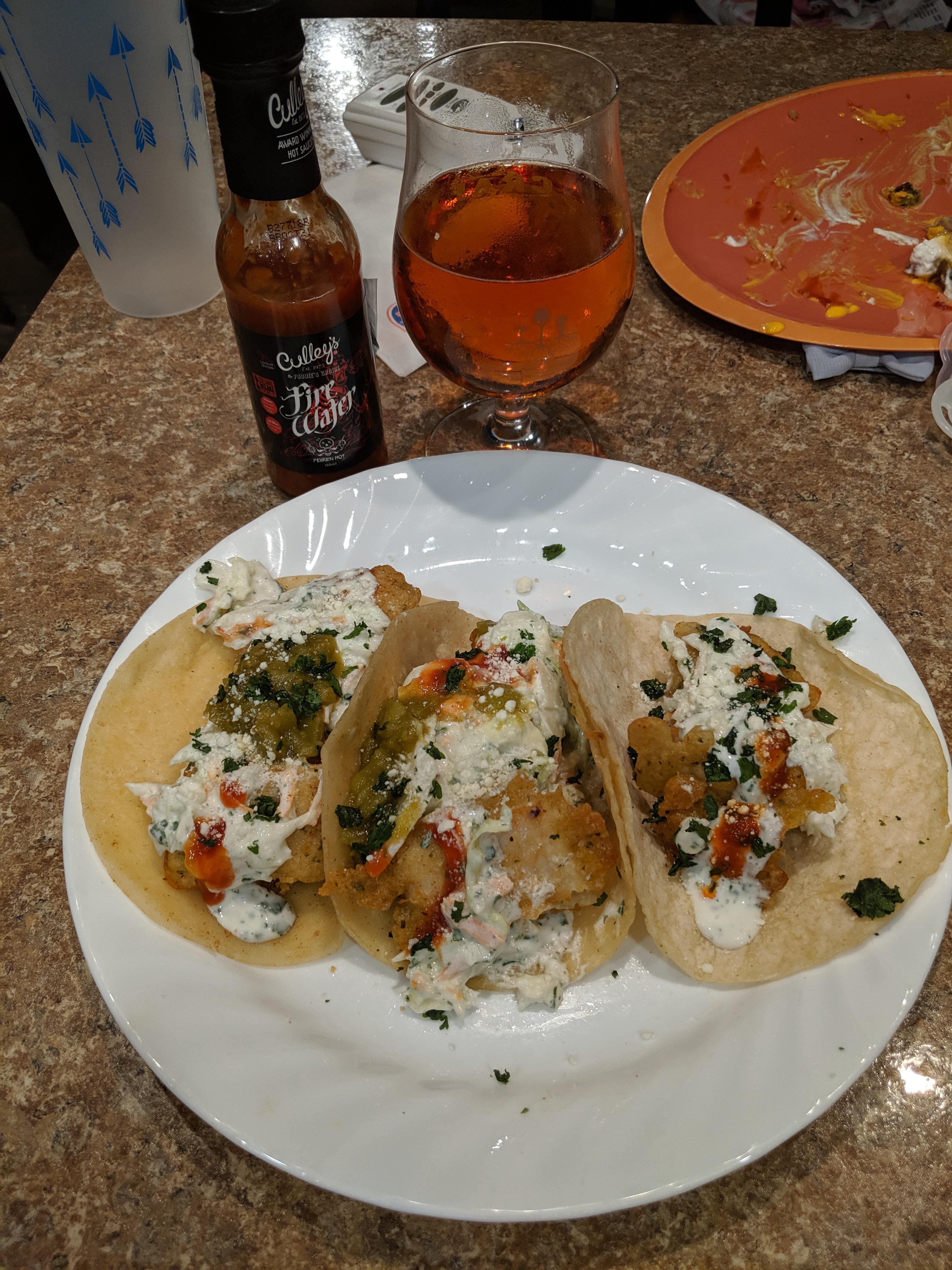 [Homemade] Beer Battered MahiMahi Tacos r/mexicanfood