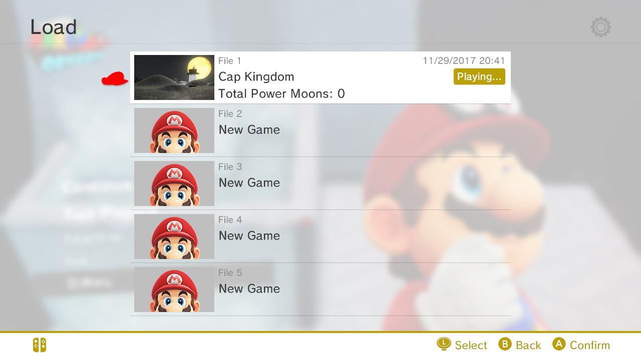 TIL Mario Odyssey has hidden save file in options, data management r