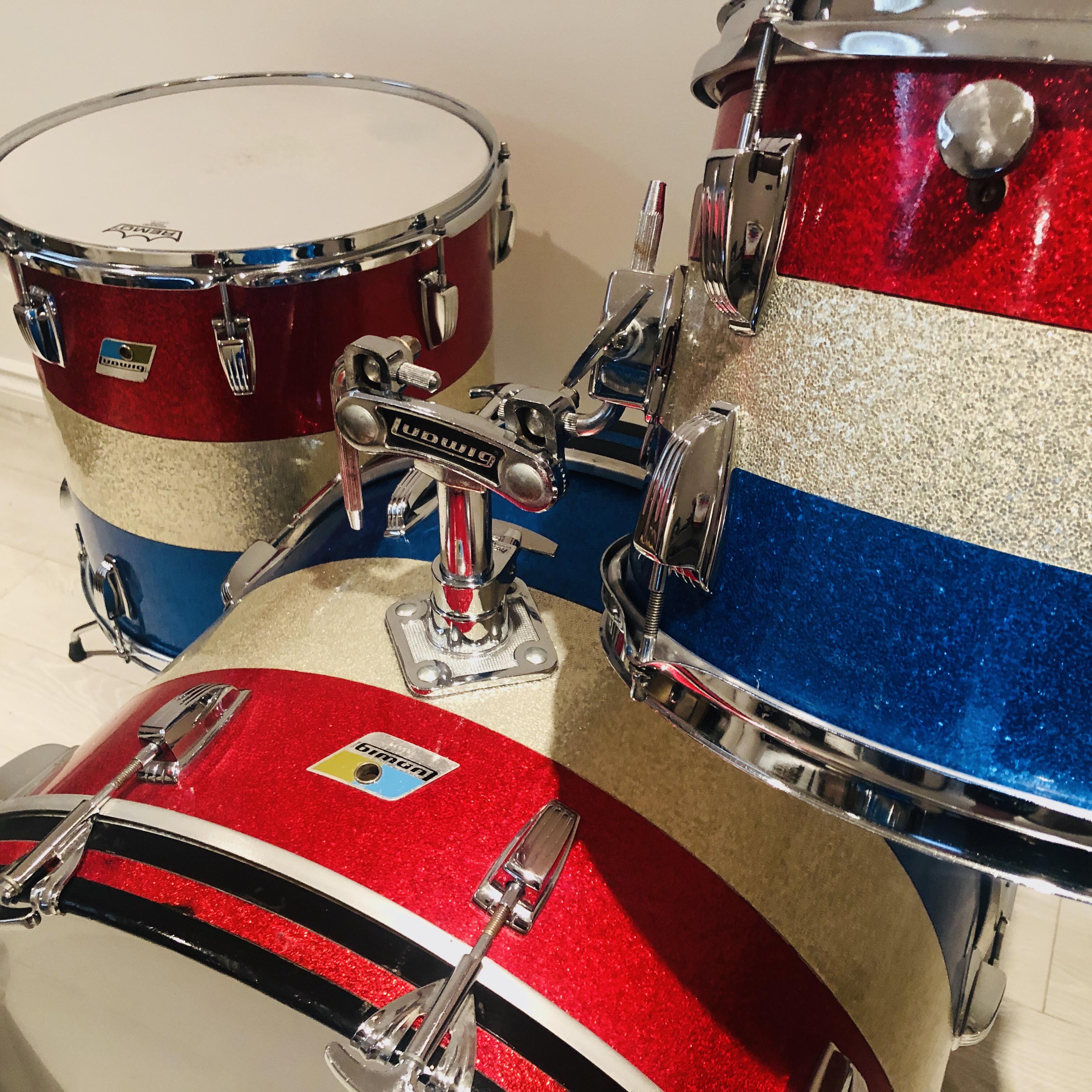 My vintage Ludwig Red/Silver/Blue Sparkle kit is 50 years old today