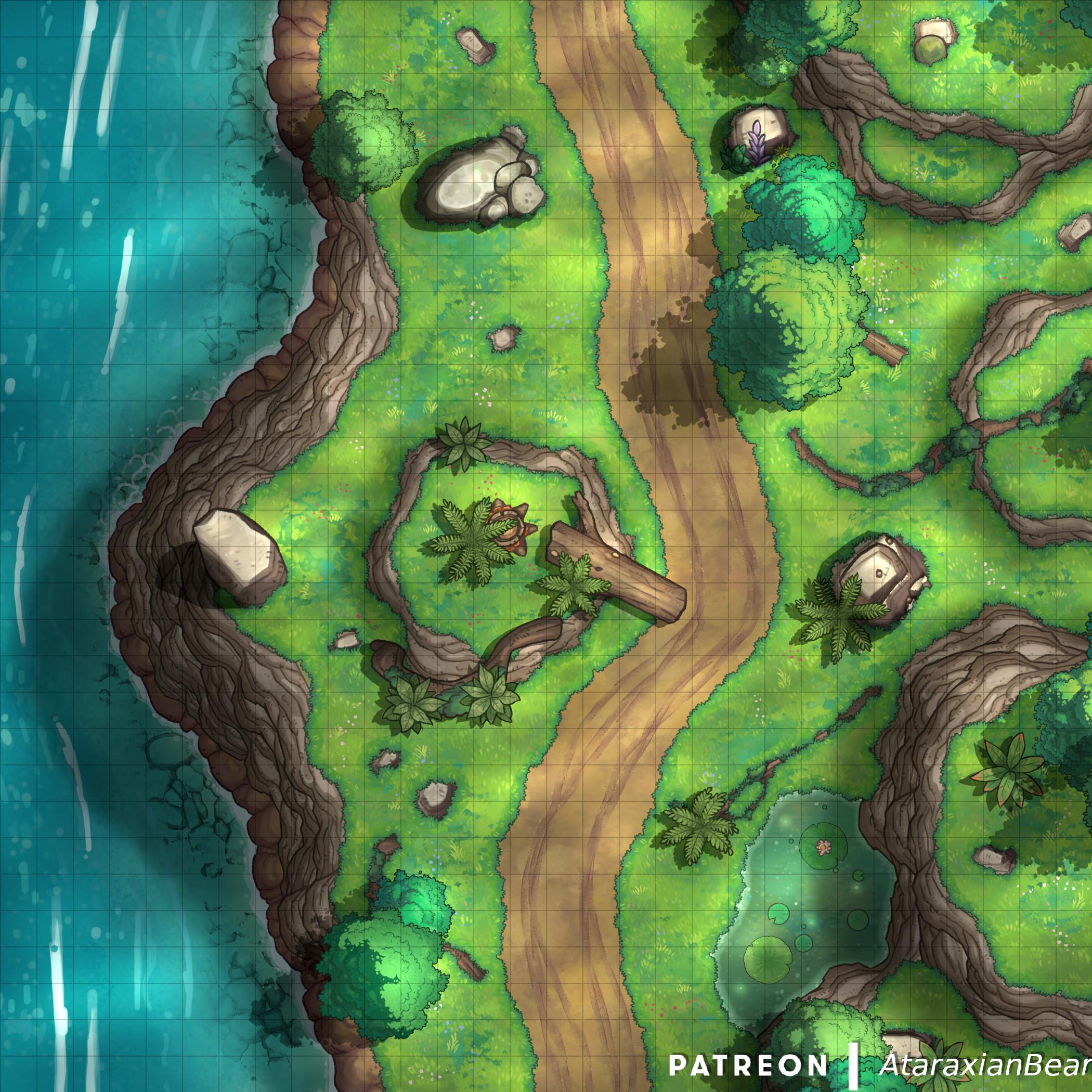 A map of a path by the river with a small cliff [30x30] r