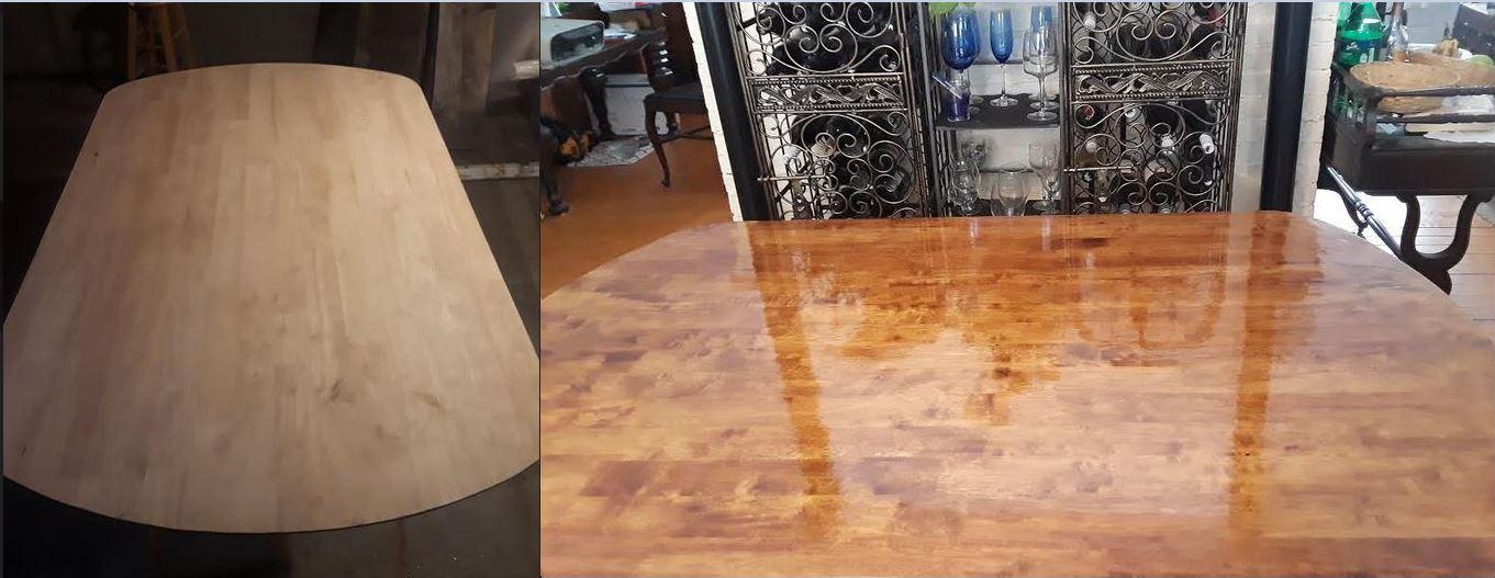 Old table stripped down and restained with homemade walnut stain. I'm