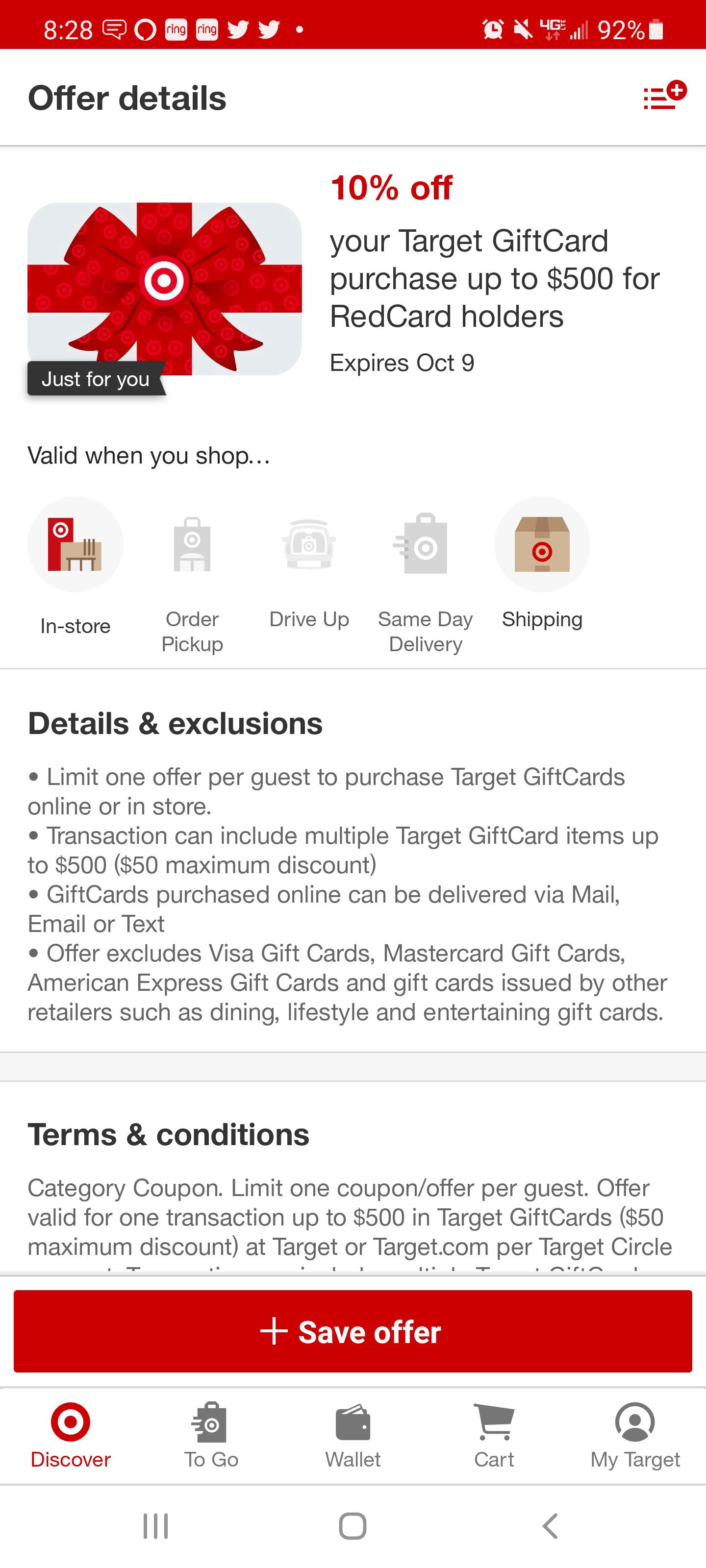 [Target US] 10 Off Target Gift Card Purchase for RedCard Holders r