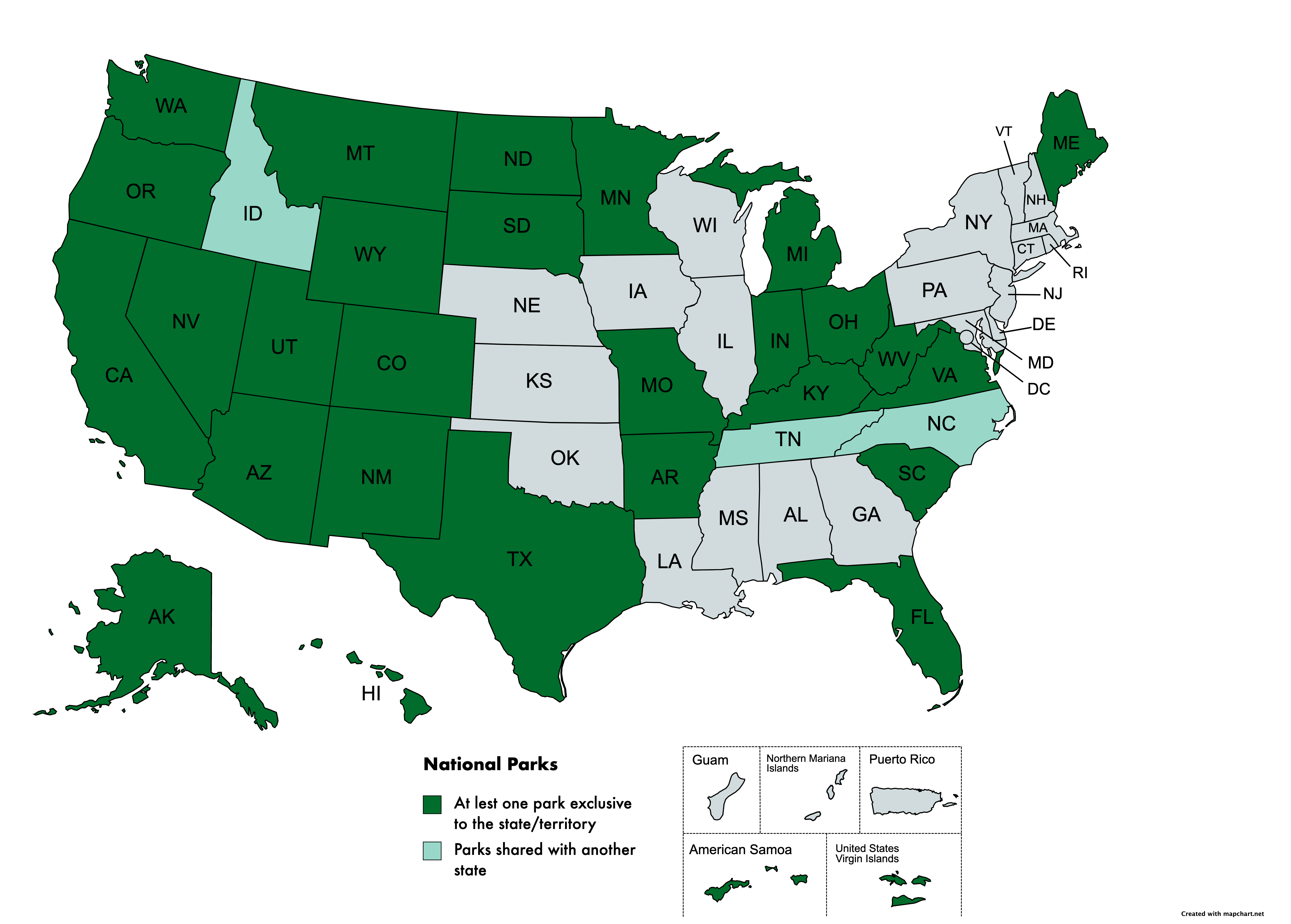 US States & Territories with at least one National Park r/Map_Porn