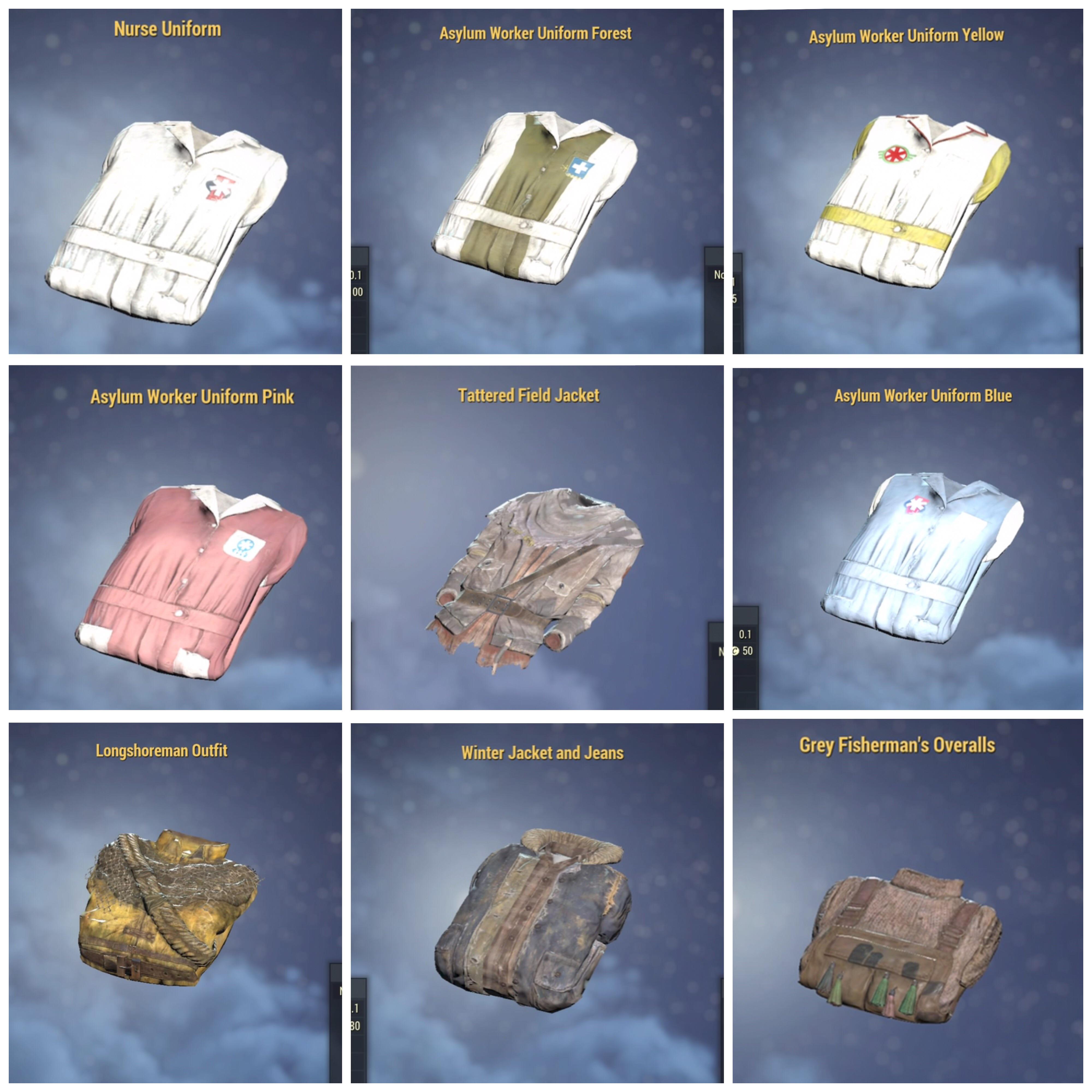[PS4] H rare outfits in the picture W Red Asylum Uniform r/Market76