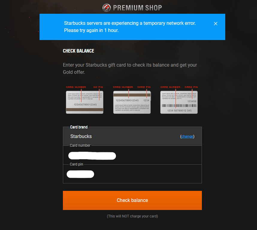 I have been trying to redeem this Starbucks Gift Card via the Premium