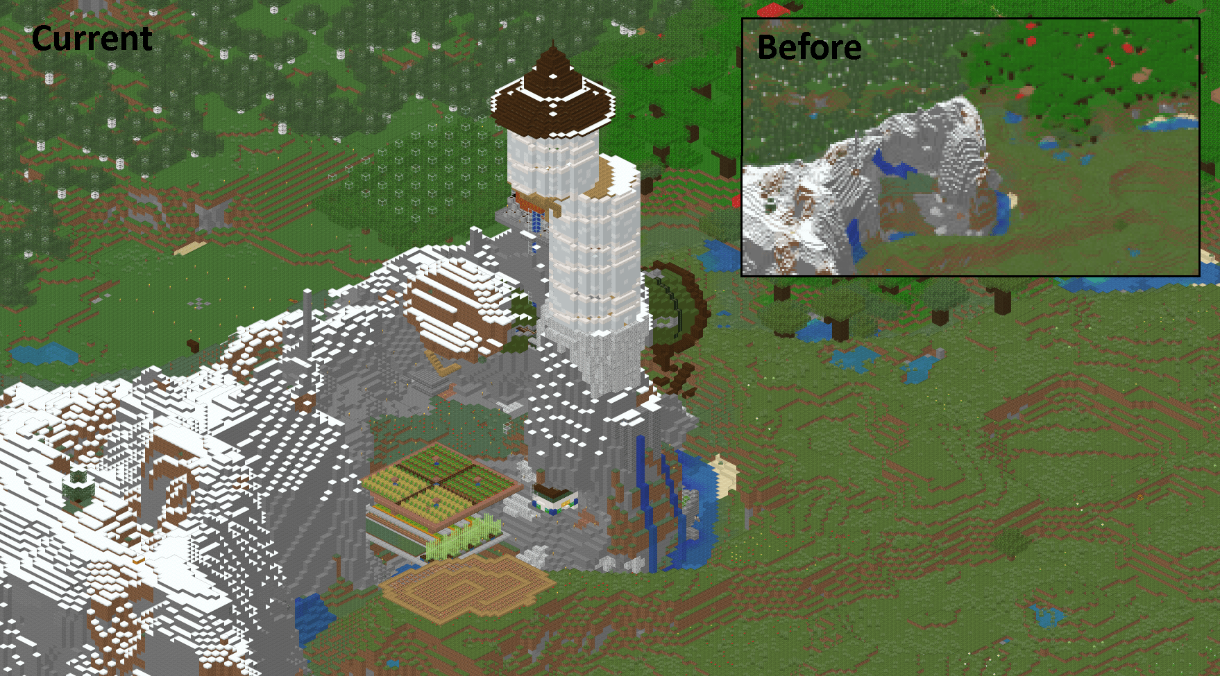 Progress picture showing Pakratt's and Honney's WIP wizard towers build