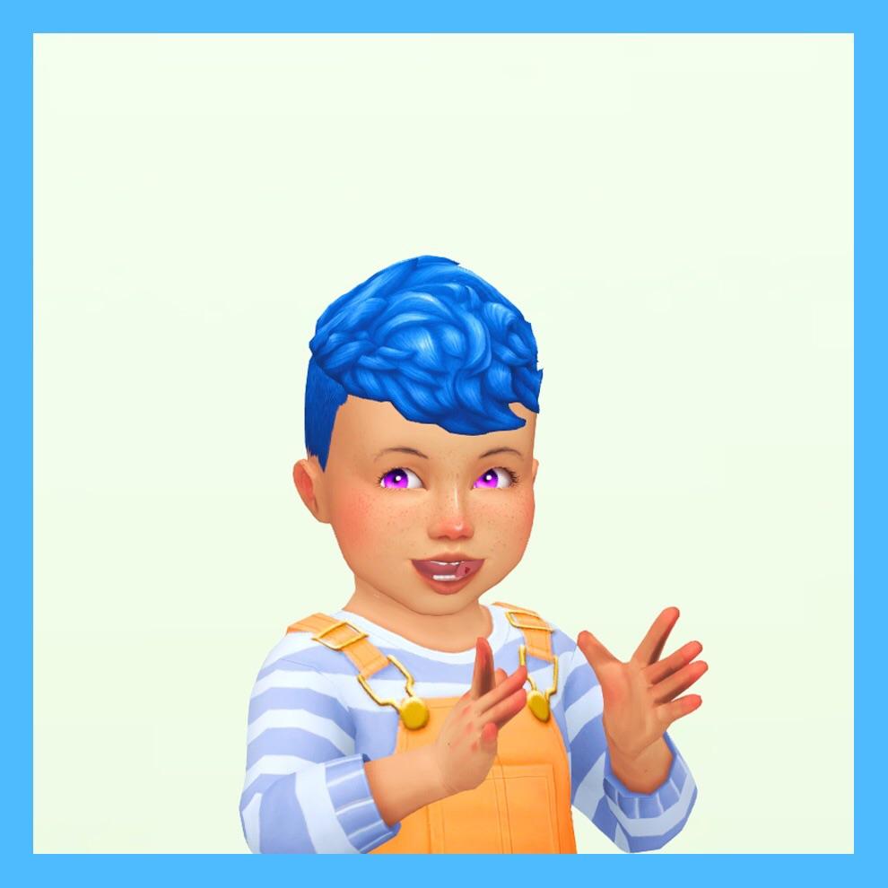 My new baby from gen 2 of rags and riches, he was born with blue hair r/thesims