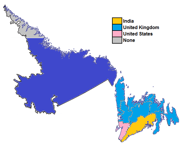Map of Newfoundland and Labrador Census Divisions by predominant