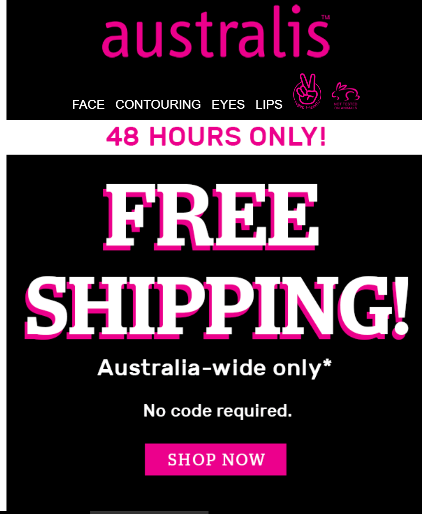 PSA Free shipping on Australis website until 900am 15/11/2017 AEST