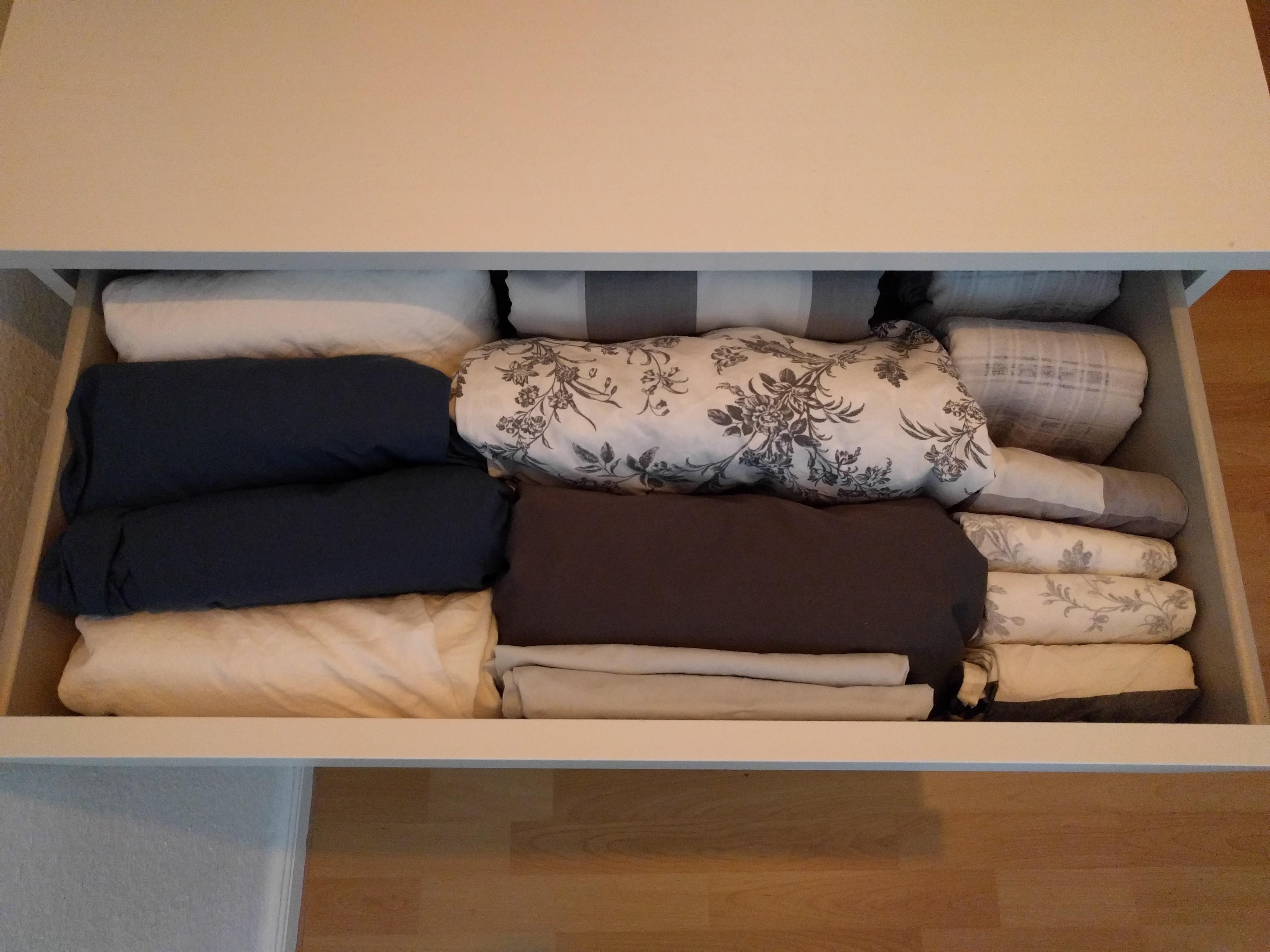 Moved the bed linens to a drawer. The joy sparks are flying. r/konmari