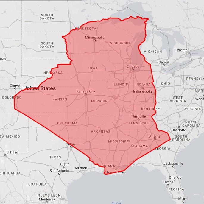 Algeria Inlaid On A Map Of Us Algeria compared against the US in size Maps