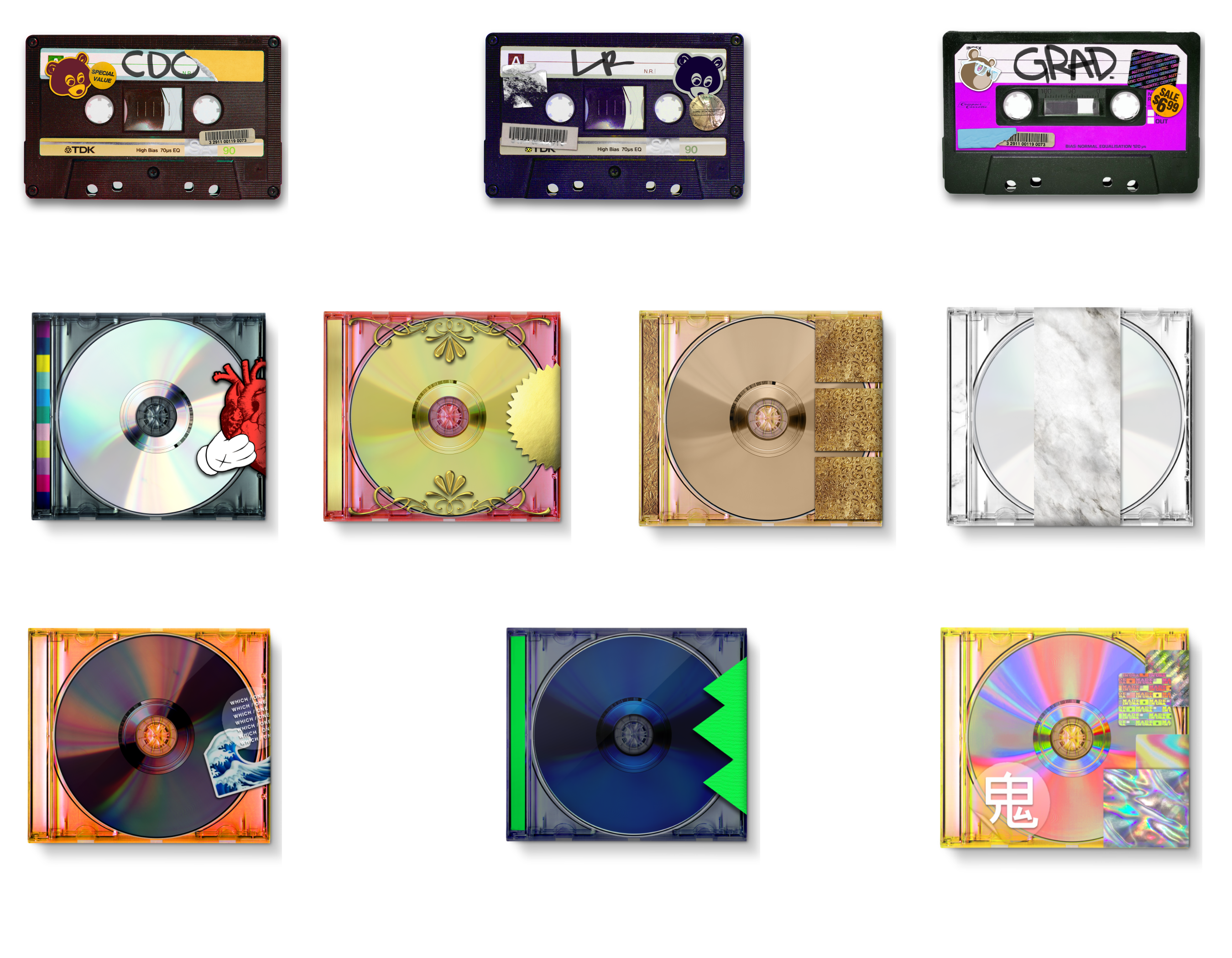 All of Kanye's albums in the style of Yeezus created by Me r