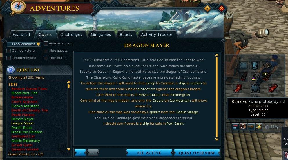 Why can we equip Rune Platebodies +3 before dragon slayer? 7th Jan 2019