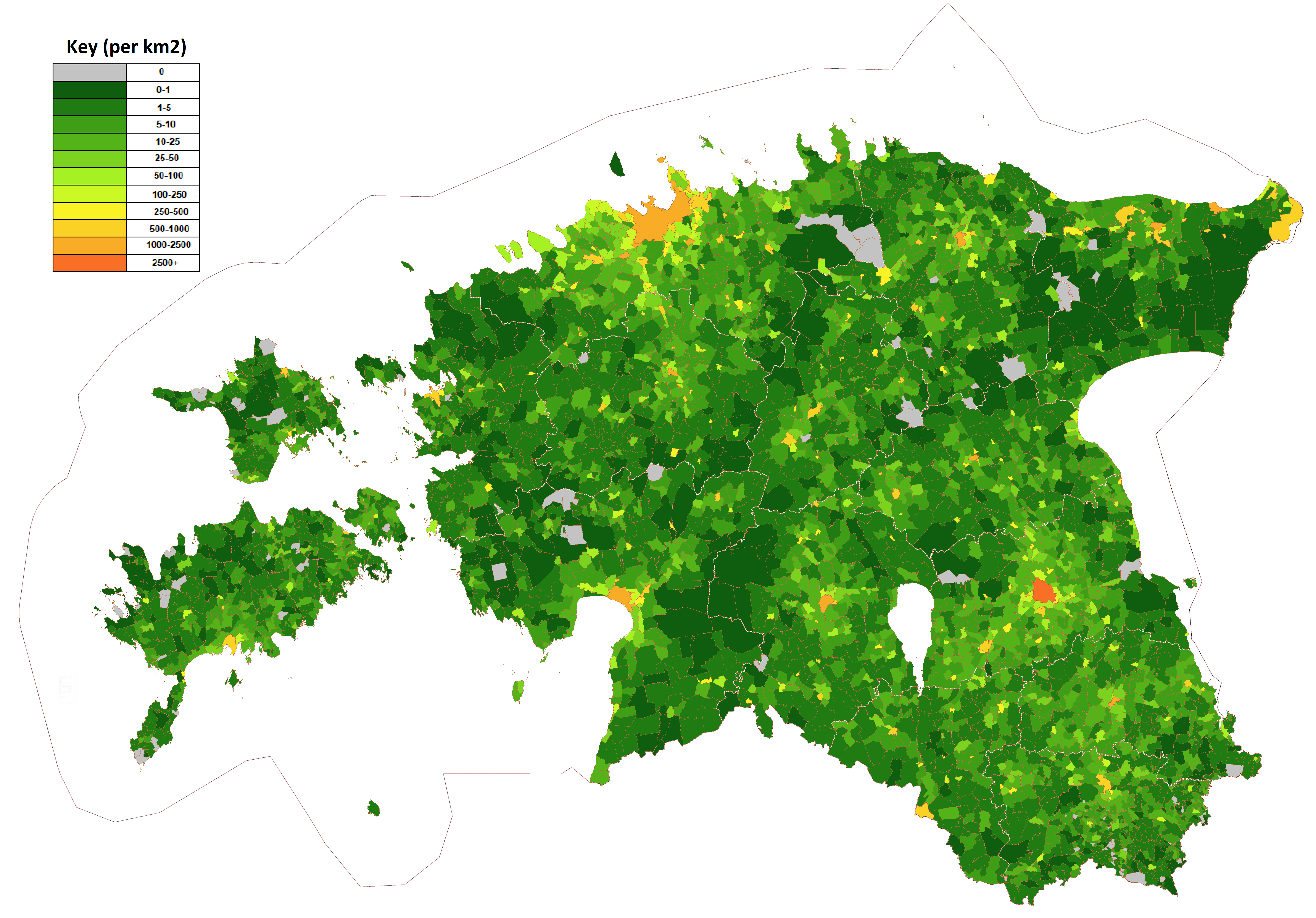 Population Density of Estonia by Settlement, 2011 r/MapPorn