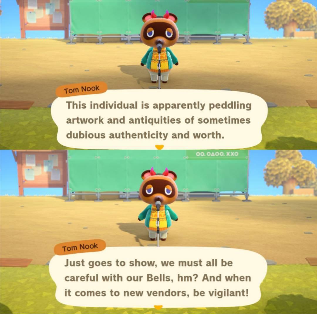 Tom nook has unique dialogue for redd if you haven't upgraded resident services yet! r/ac