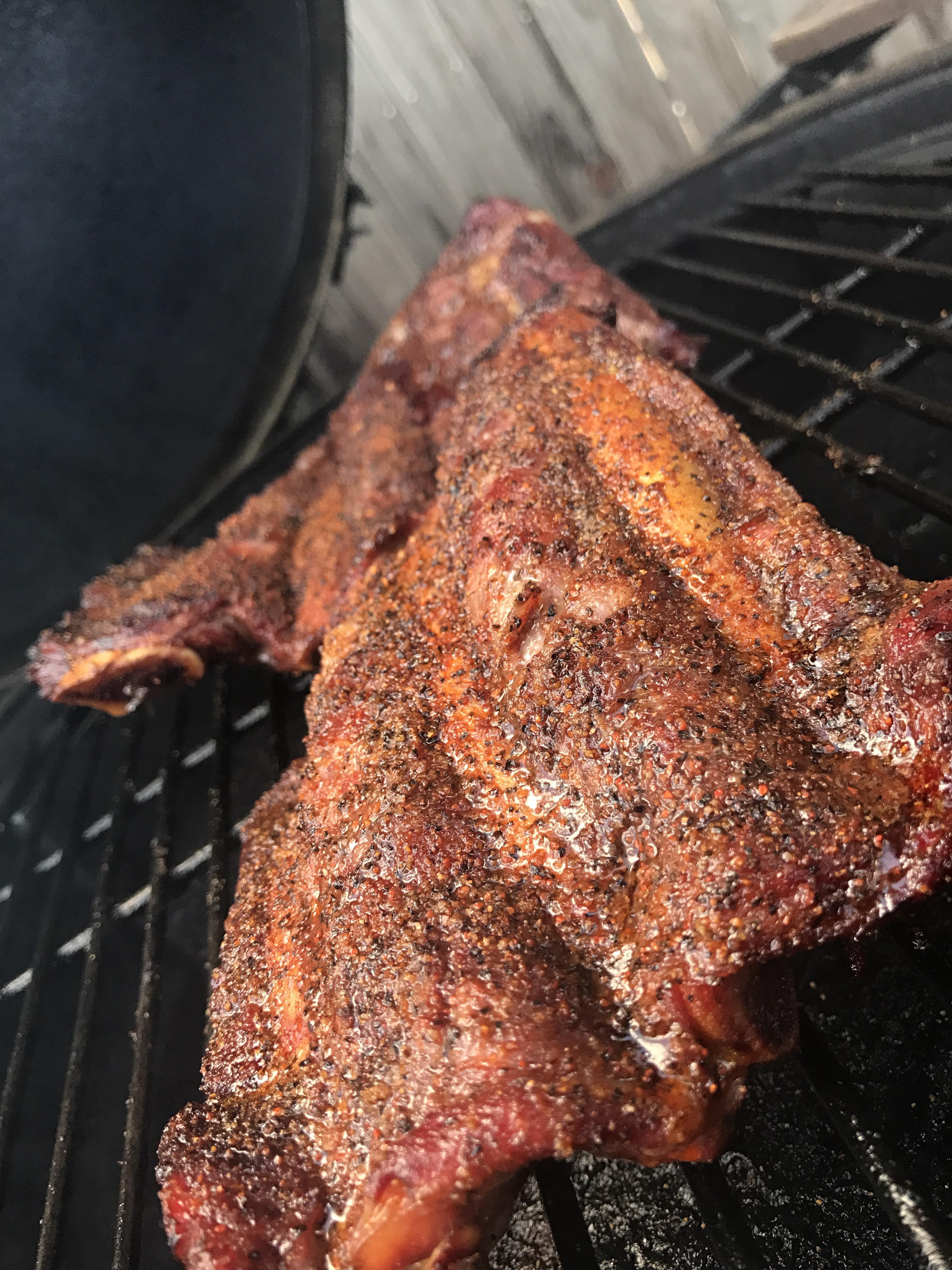 Beef ribs with home meat church holy cow rub r/biggreenegg