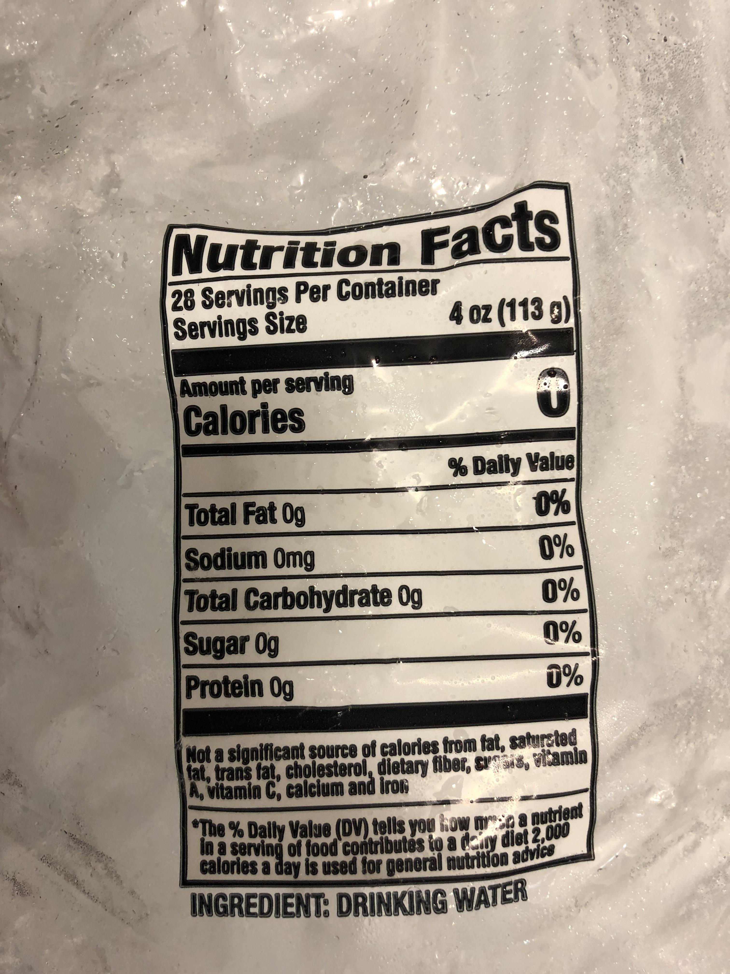The nutrition facts on this bag of ice r/notinteresting