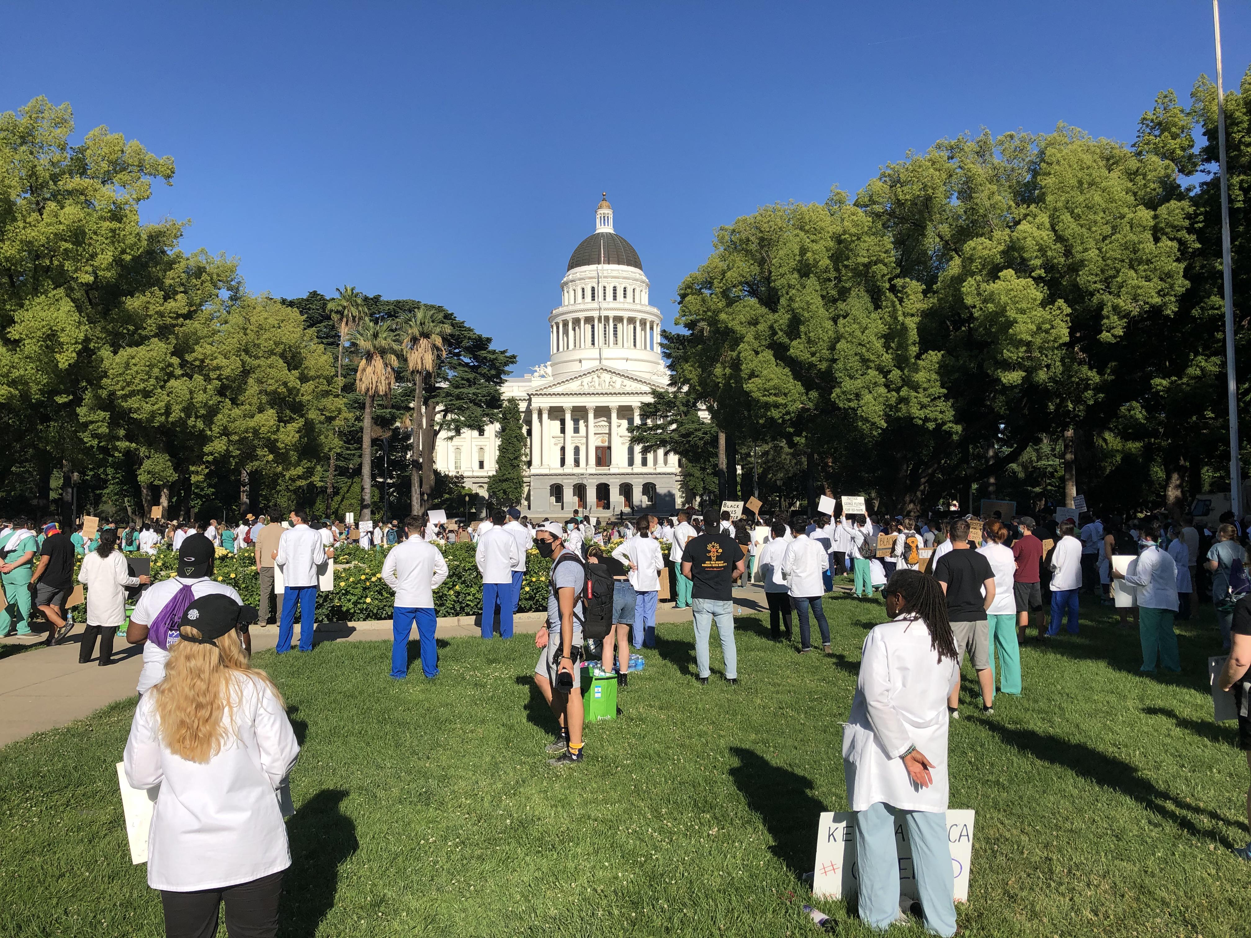 White coats for black lives protest currently in progress. r/Sacramento
