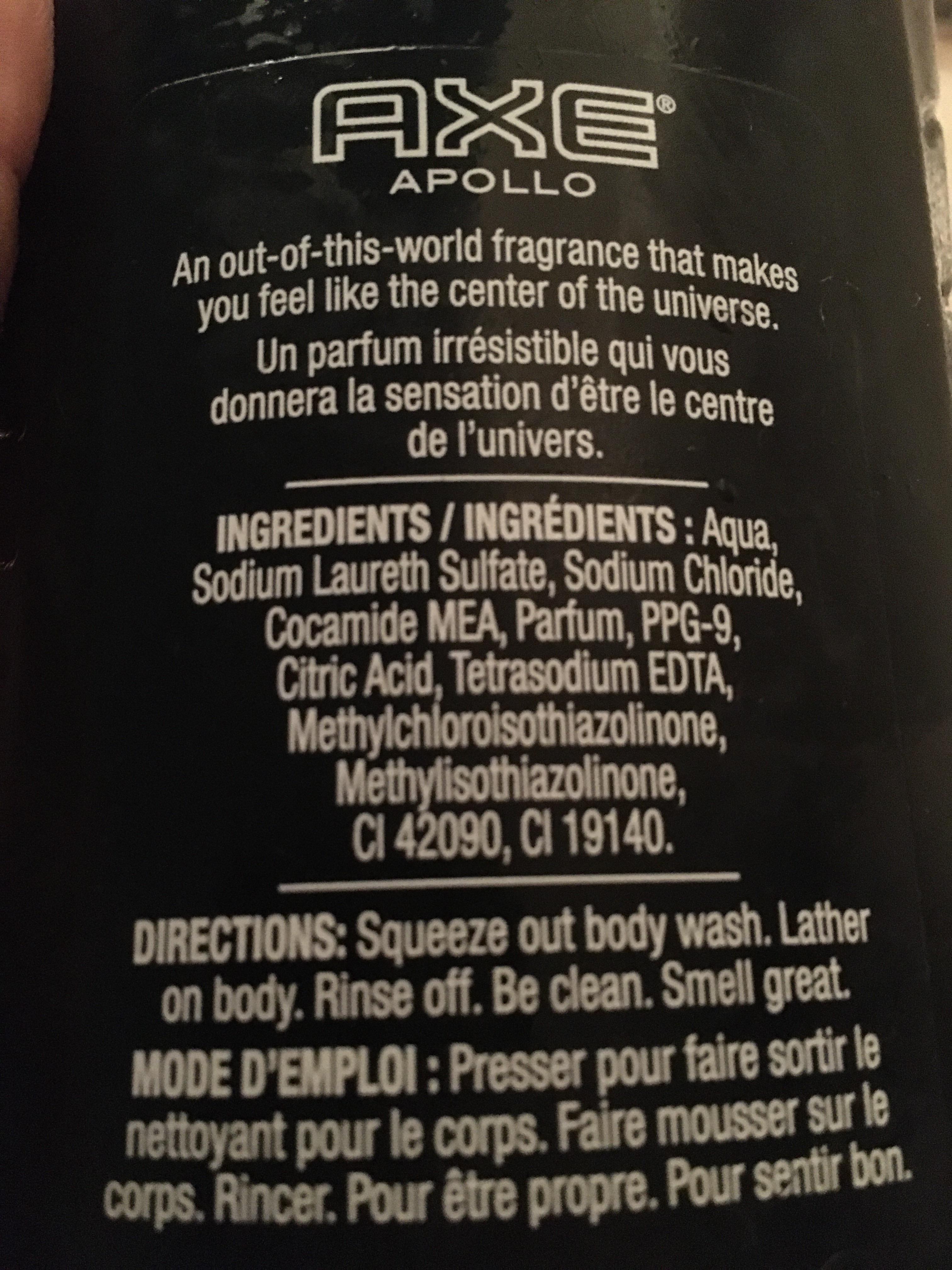 The back of an Axe Apollo body wash bottle r/mildlyinteresting