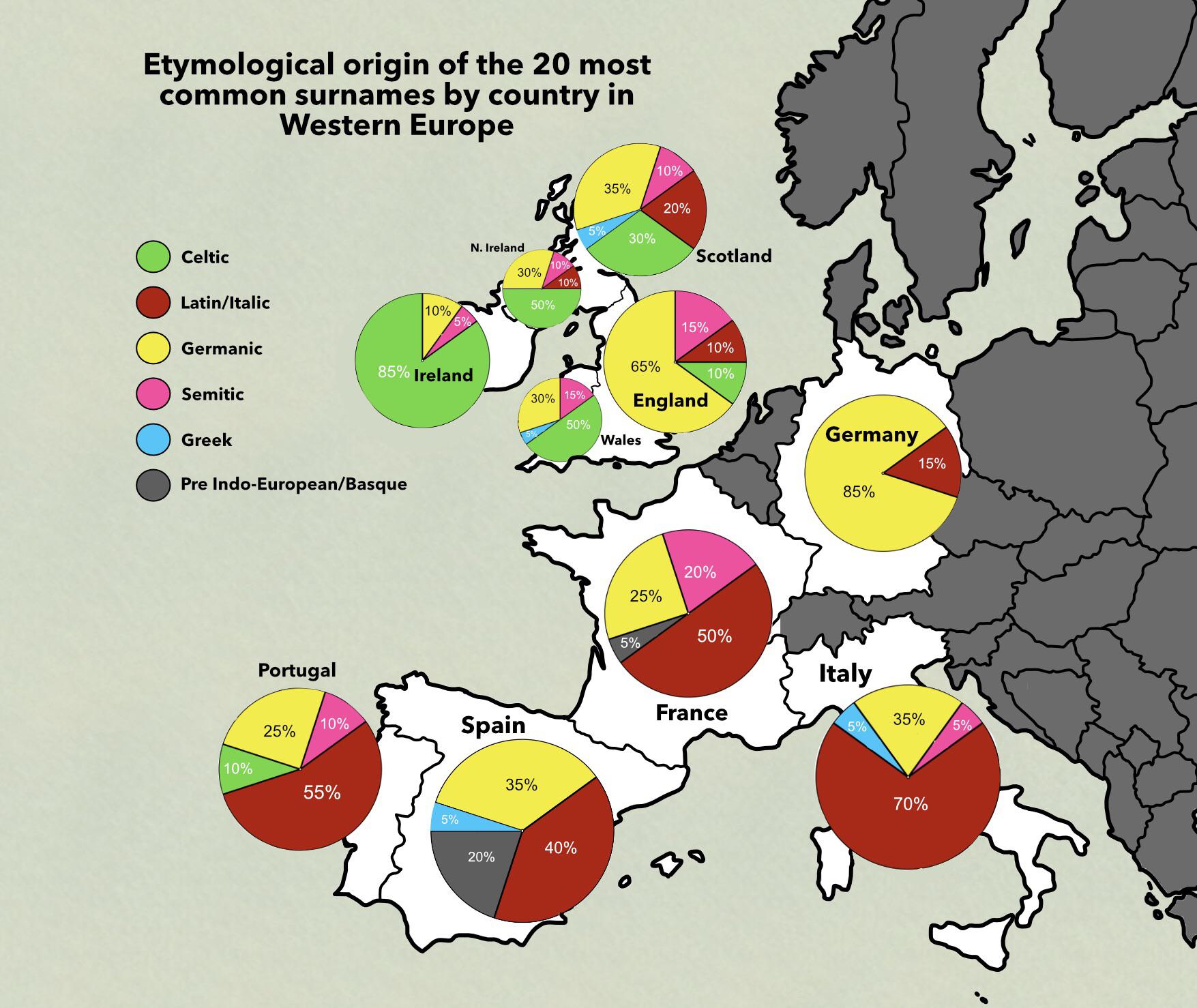 Countries by etymology of their most common surnames MapPorn
