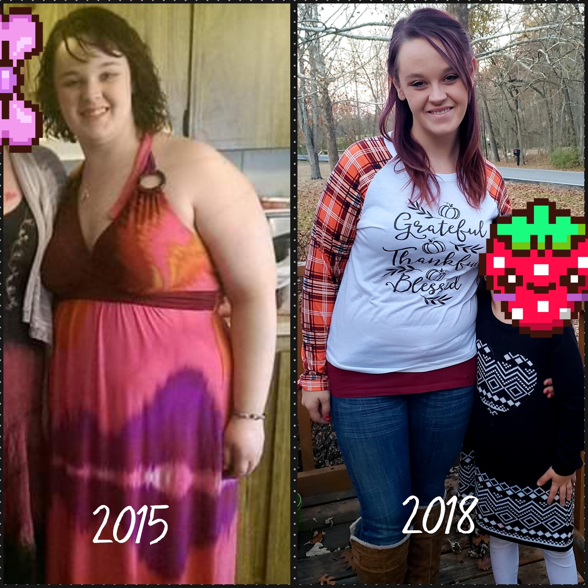 F/24/5'5" [225 > 159 = 66 lbs] lost. 10 pounds more than my child