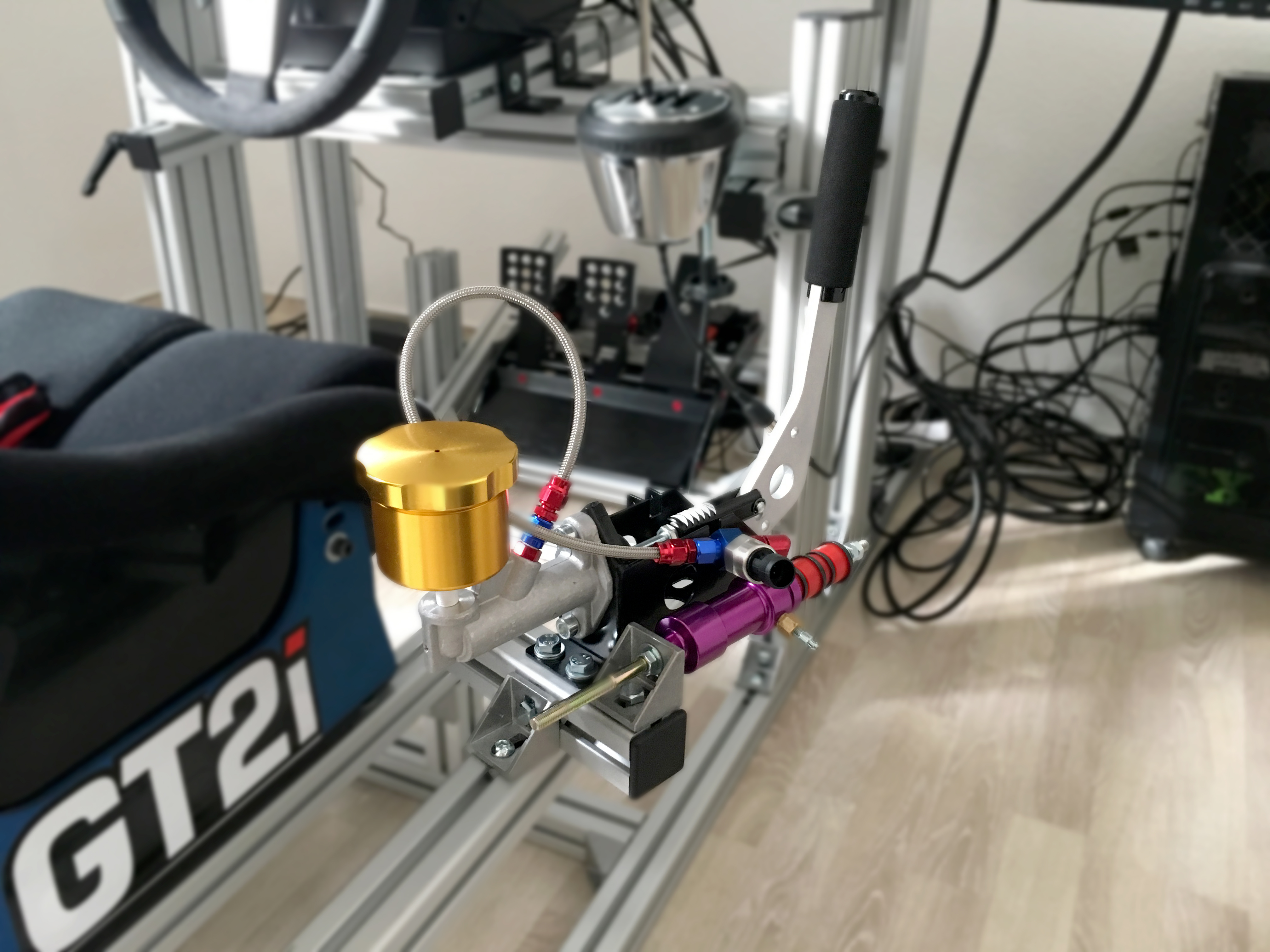 My latest addon (tailored DIY hydraulic handbrake) r/simracing