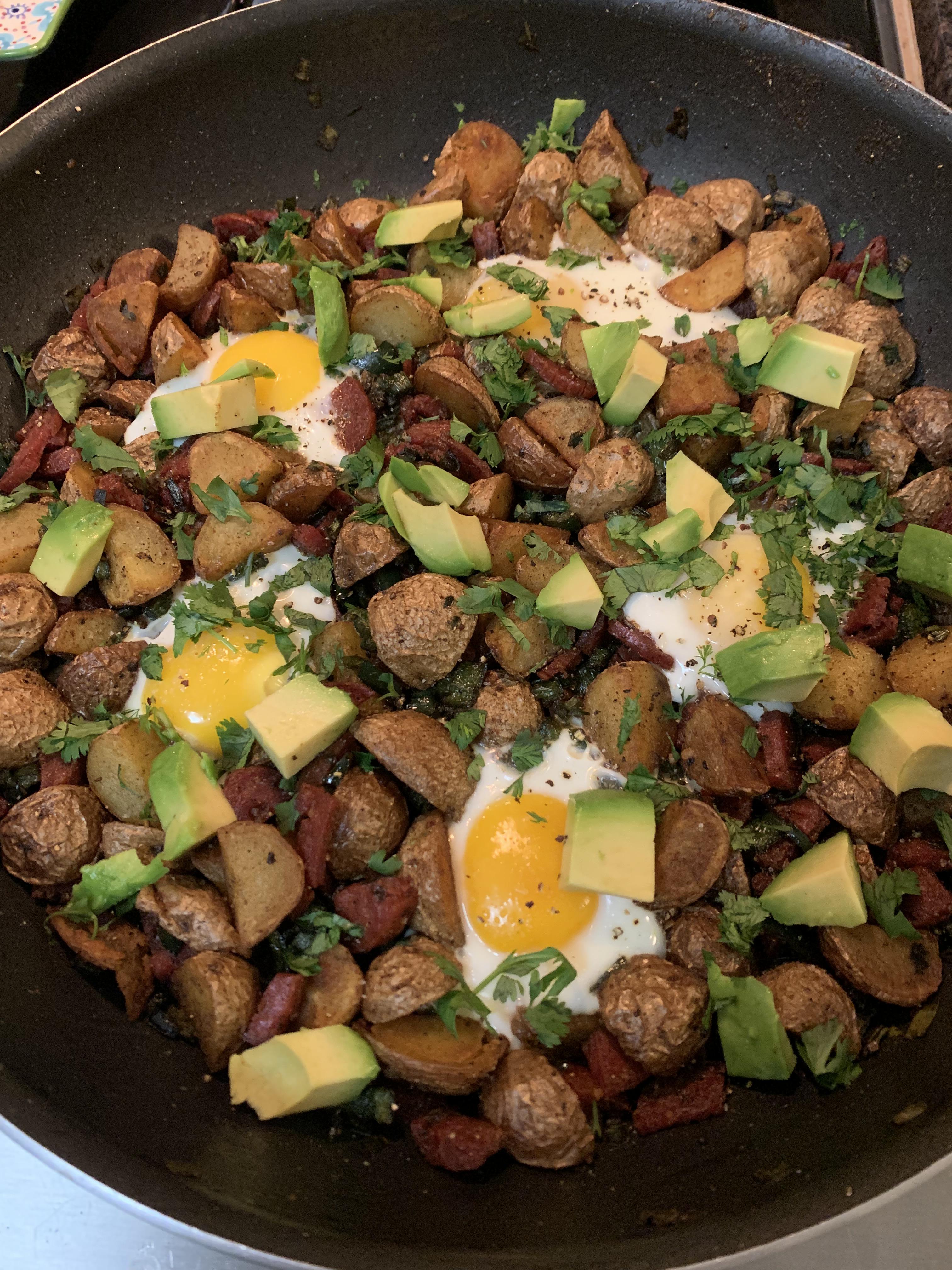Kenji’s Crispy Potato, Chorizo, and Green Chili Hash With Avocado and