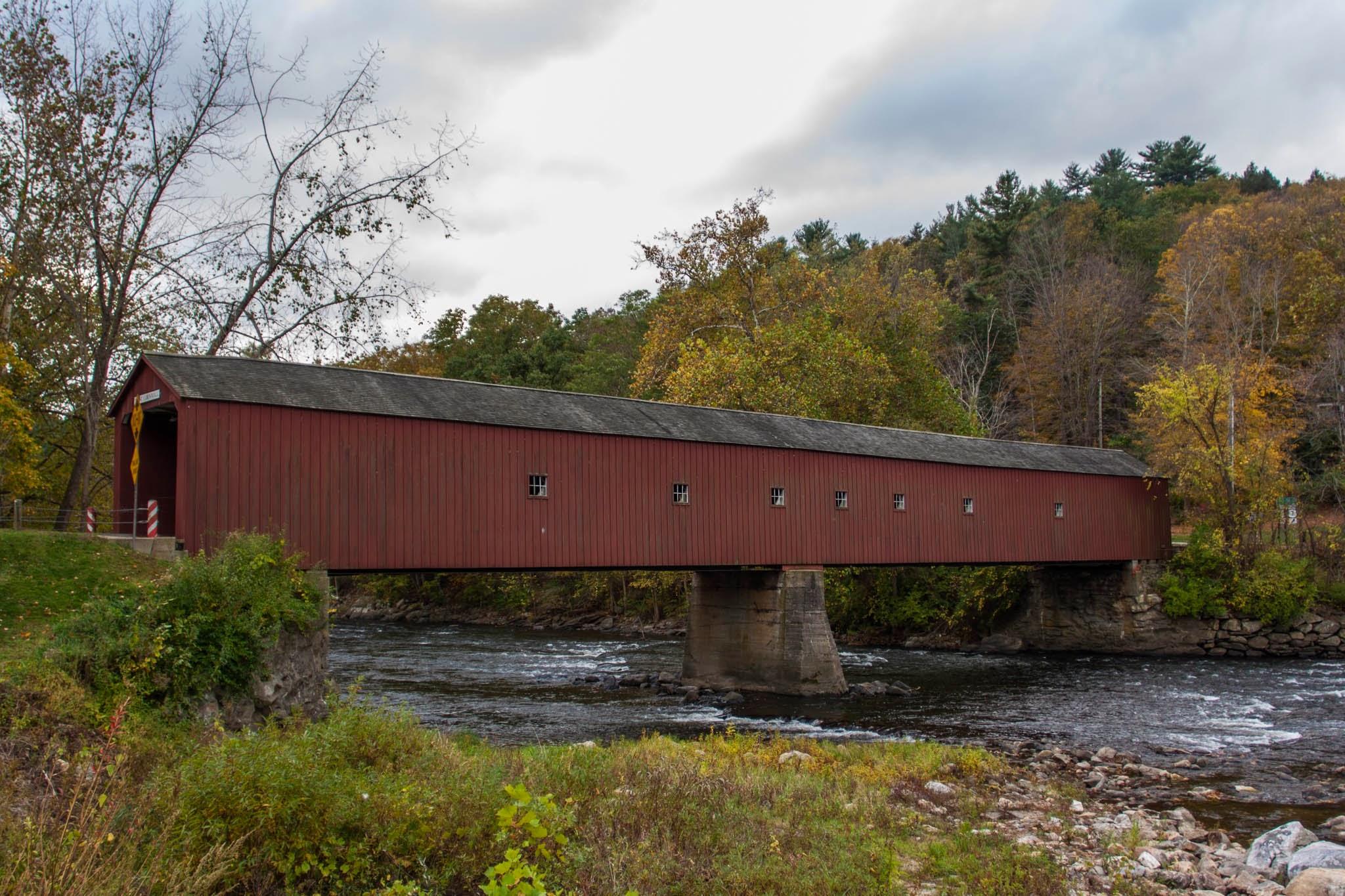 The West Cornwall Covered Bridge in Sharon, CT is often used for