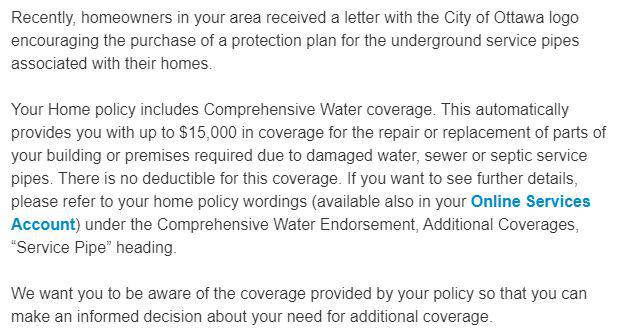 Re SLWC controversy. Many home insurance plans come with water/sewage
