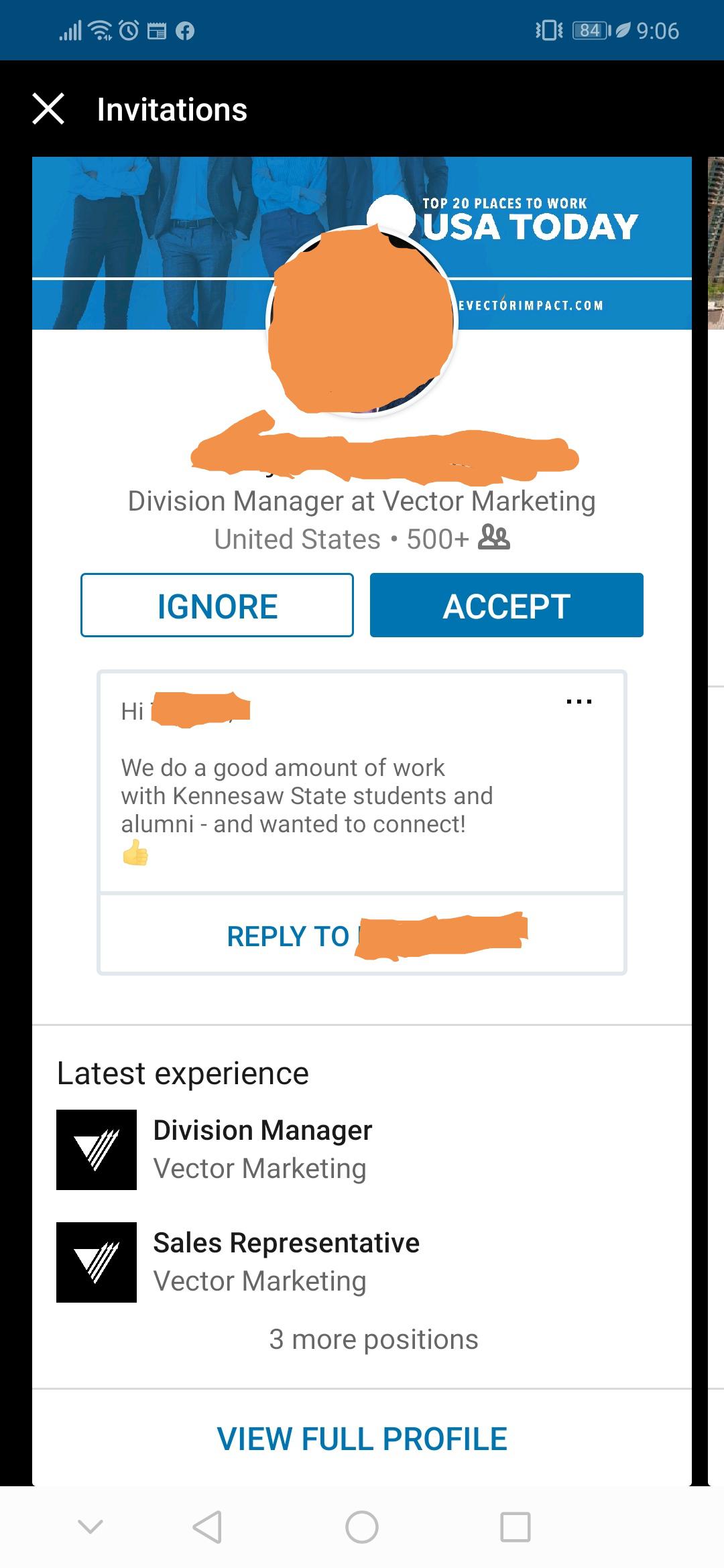 Opened my LinkedIn to see that someone from Vector