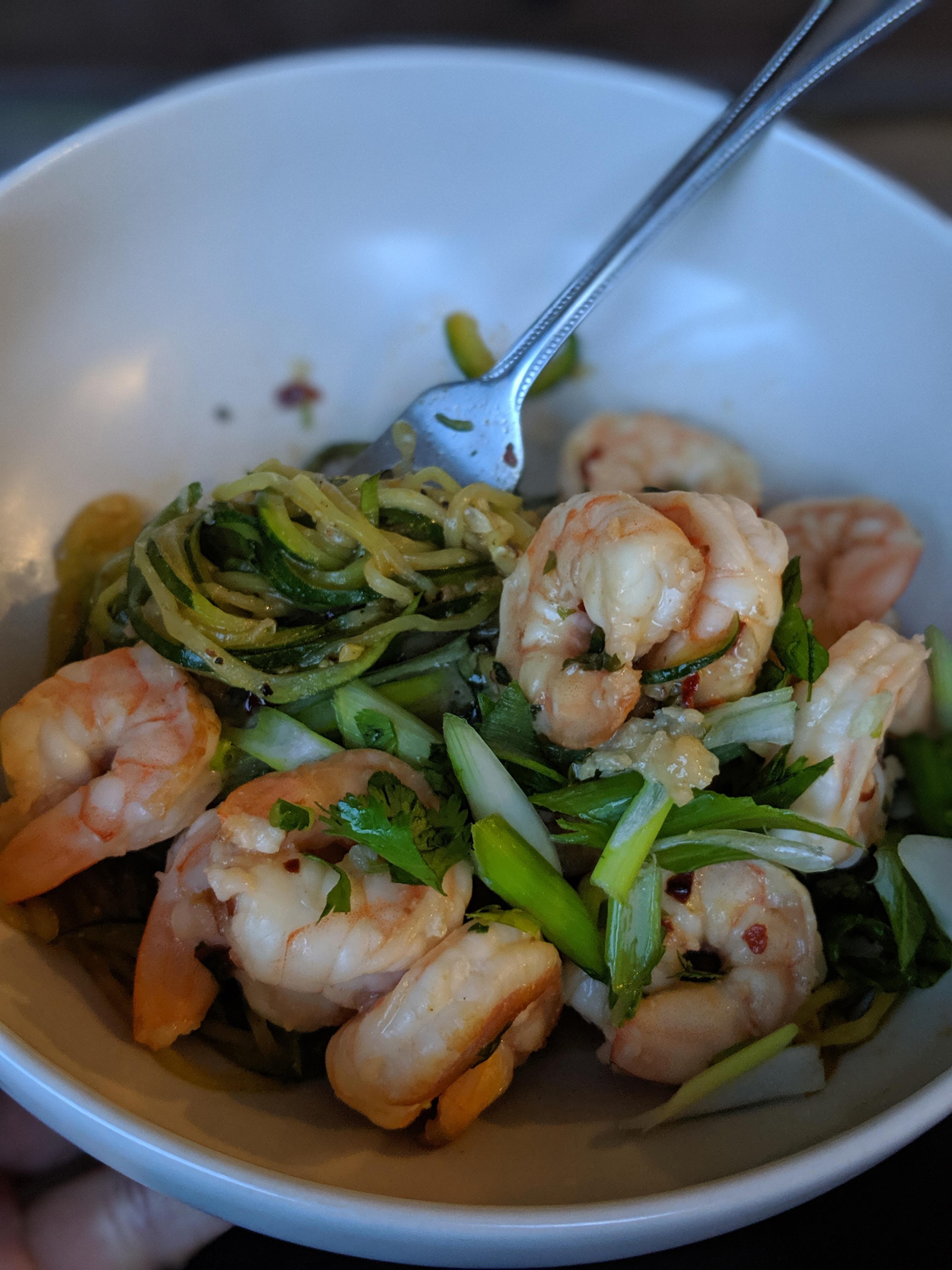 Garlic shrimp and spicy Asian zoodles for dinner last night.. a new