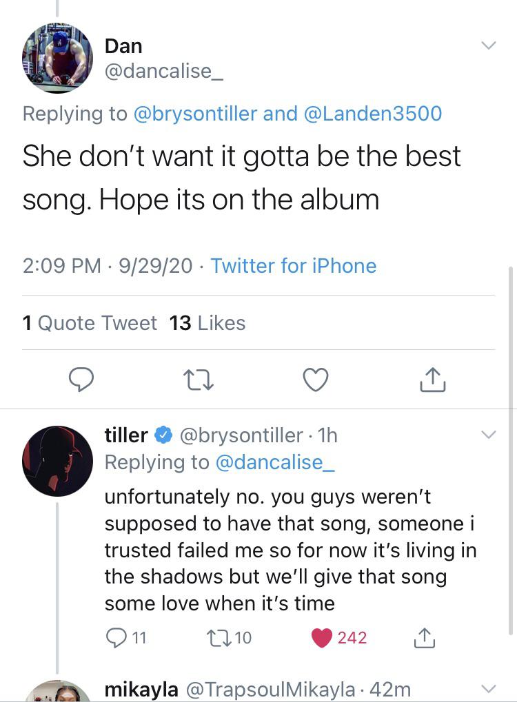 Bryson reveals that "She don't want it" won't be releasing anytime soon