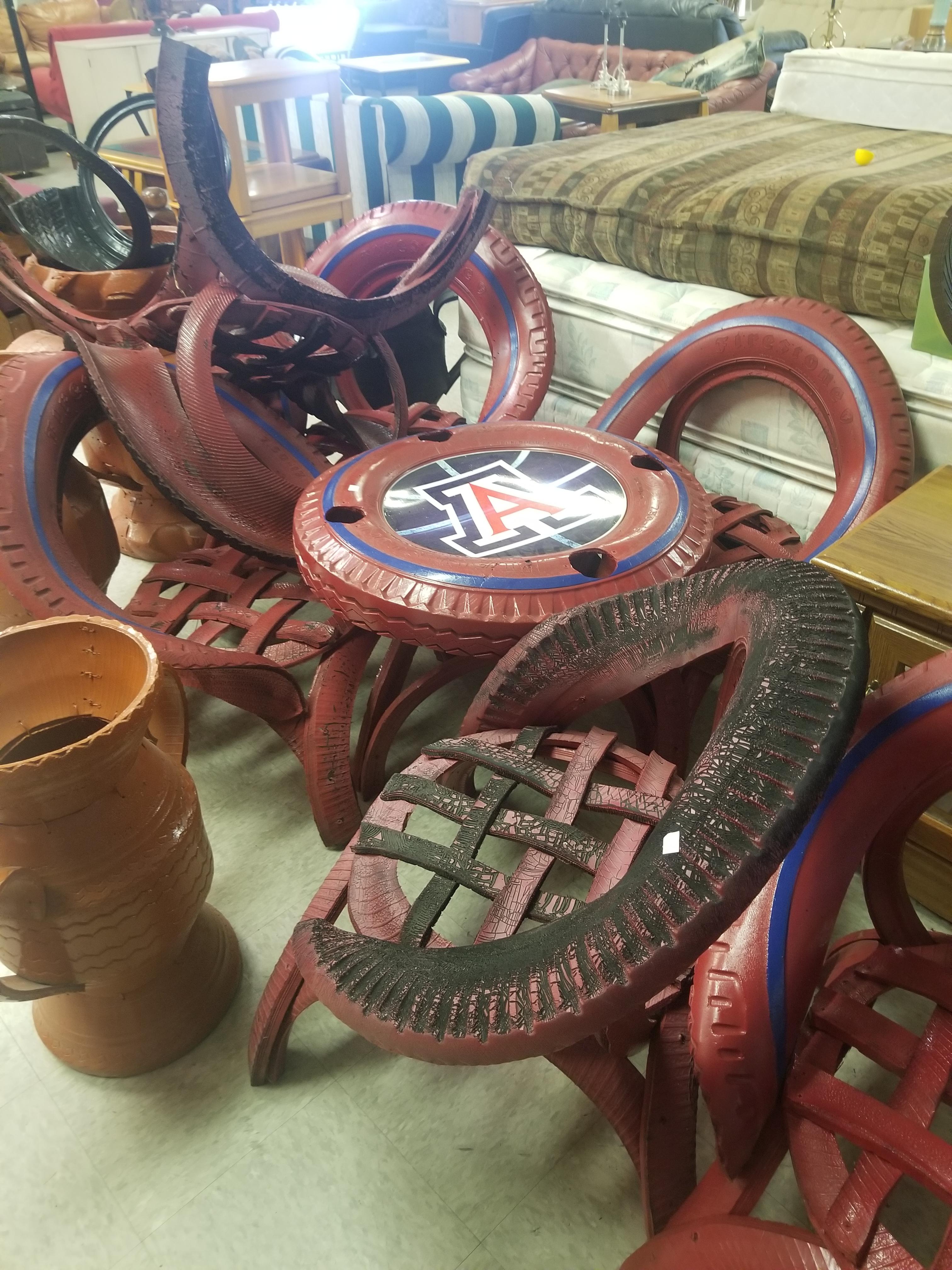 Home made Patio furniture made of old tires complete with vases. r/DiWHY